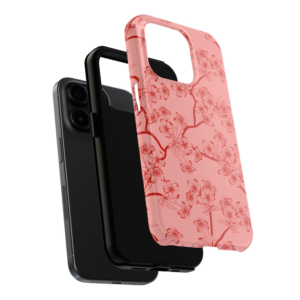 Maroon & Blush Striped Tough Phone Case — Durable Protective iPhone Cover