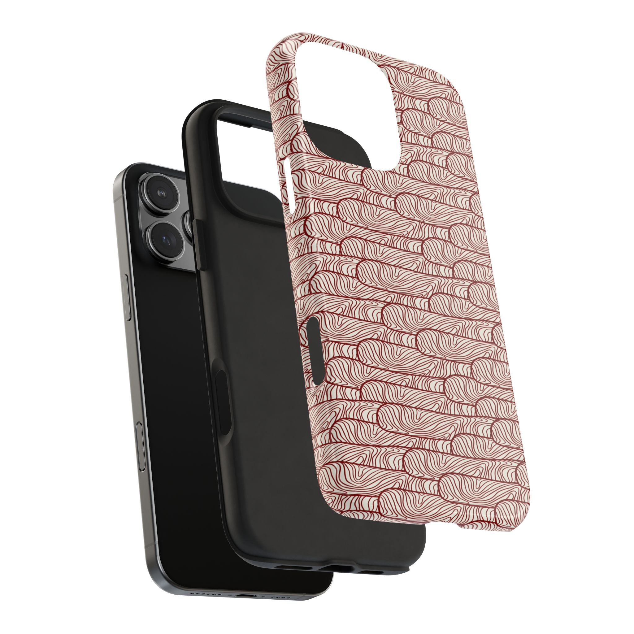 Maroon & Blush Striped Tough Phone Case — Durable Protective iPhone Cover