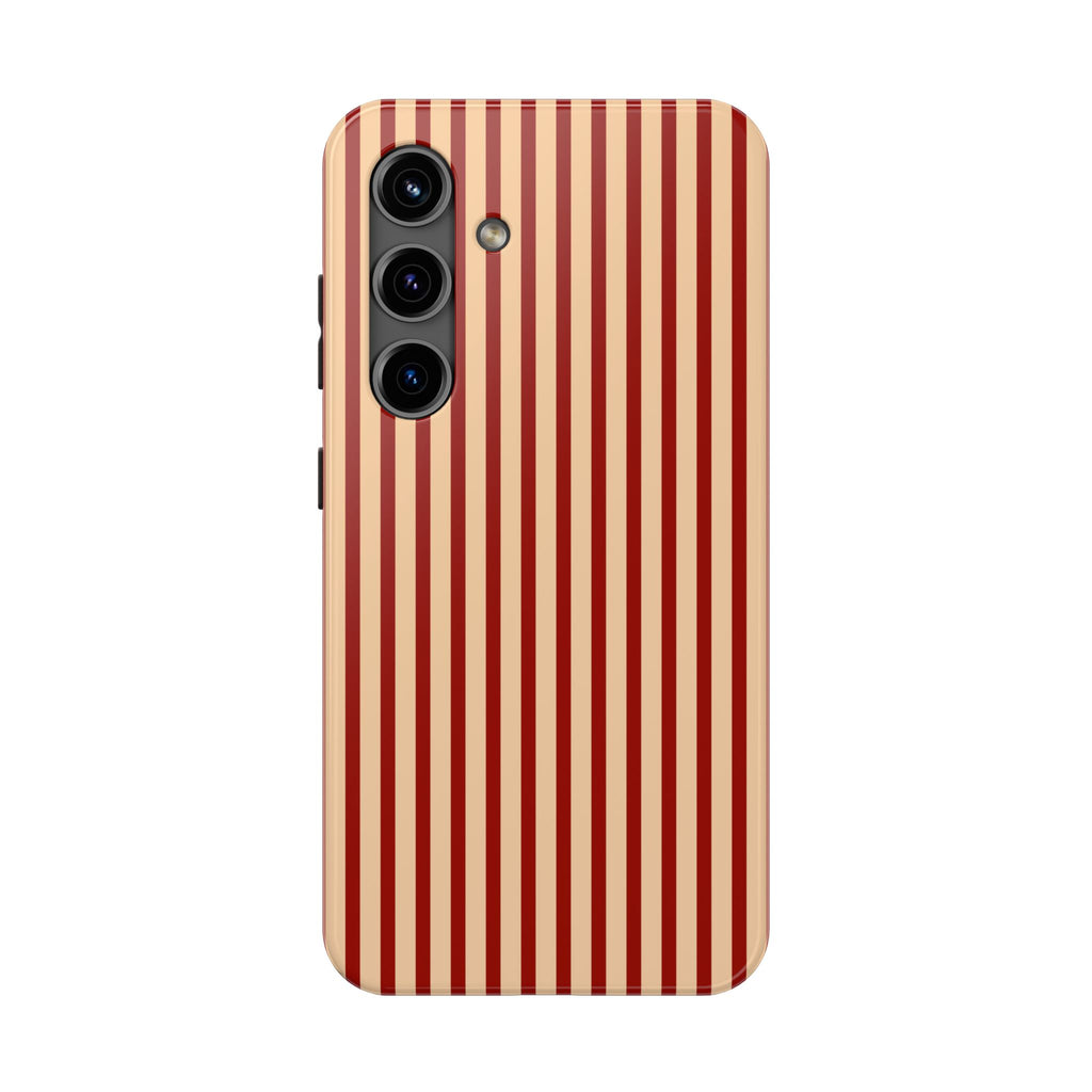 Maroon & Blush Striped Tough Phone Case — Durable Protective iPhone Cover