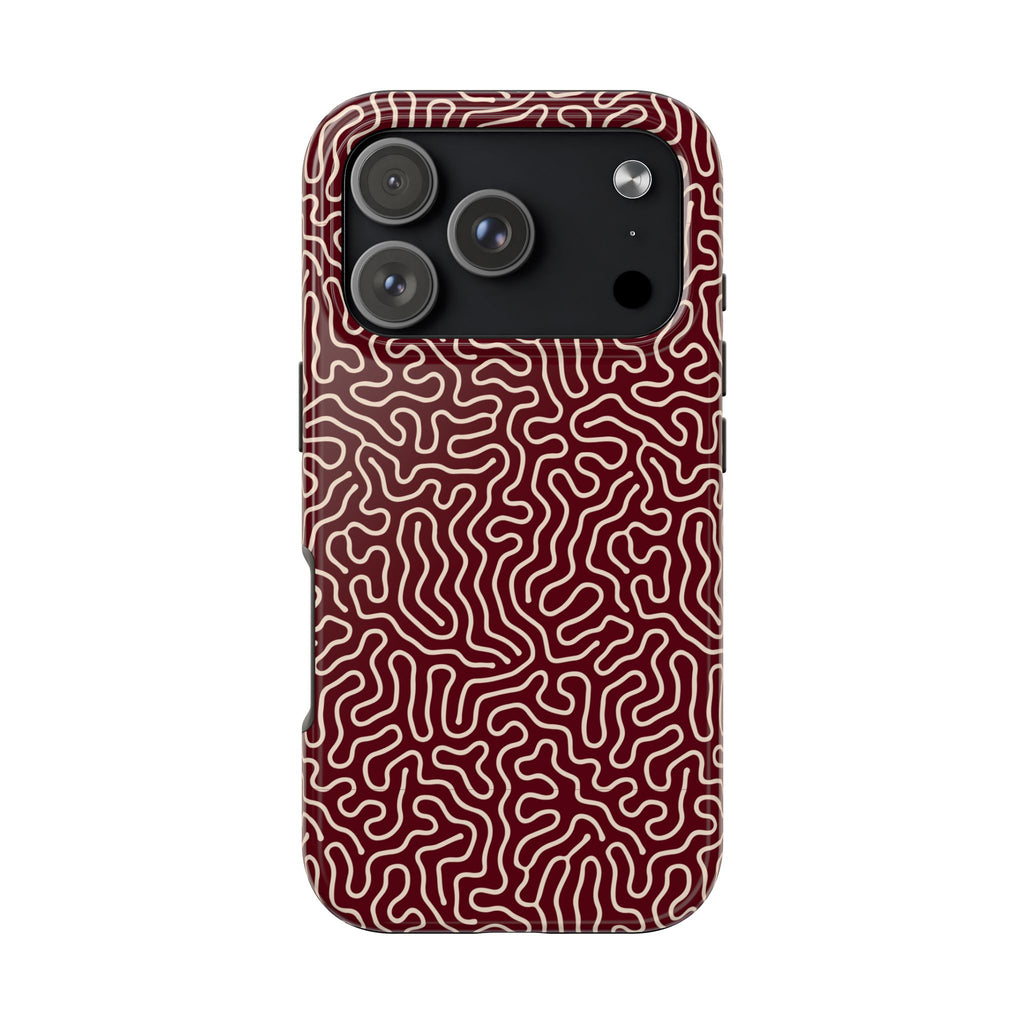 Crimson Reverie | Burgundy Abstract Line Phone Case