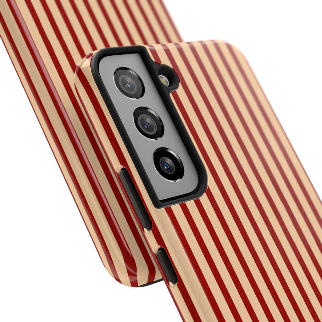 Maroon & Blush Striped Tough Phone Case — Durable Protective iPhone Cover