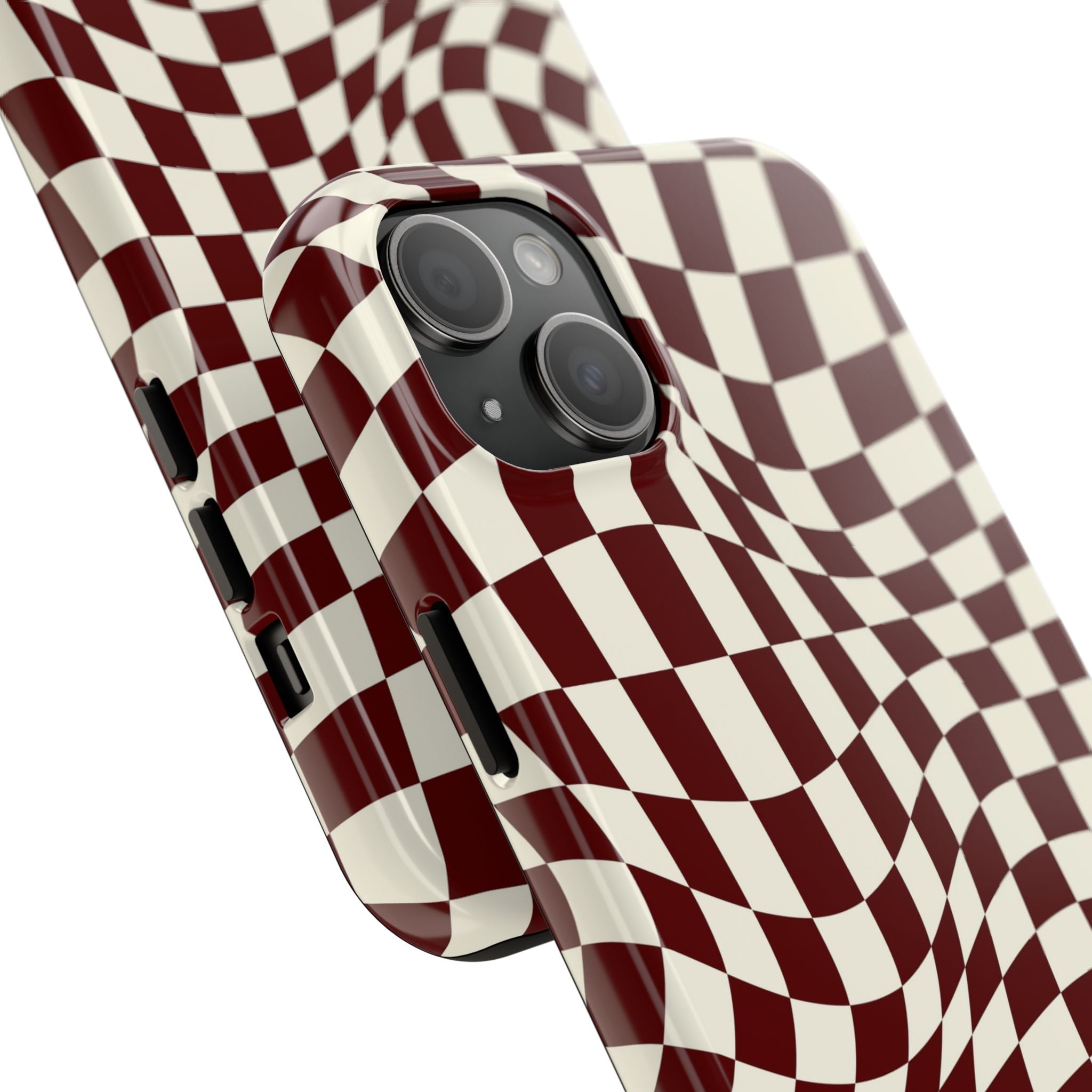 Crimson Warp | Burgundy Distorted Checker Tough  Phone Case
