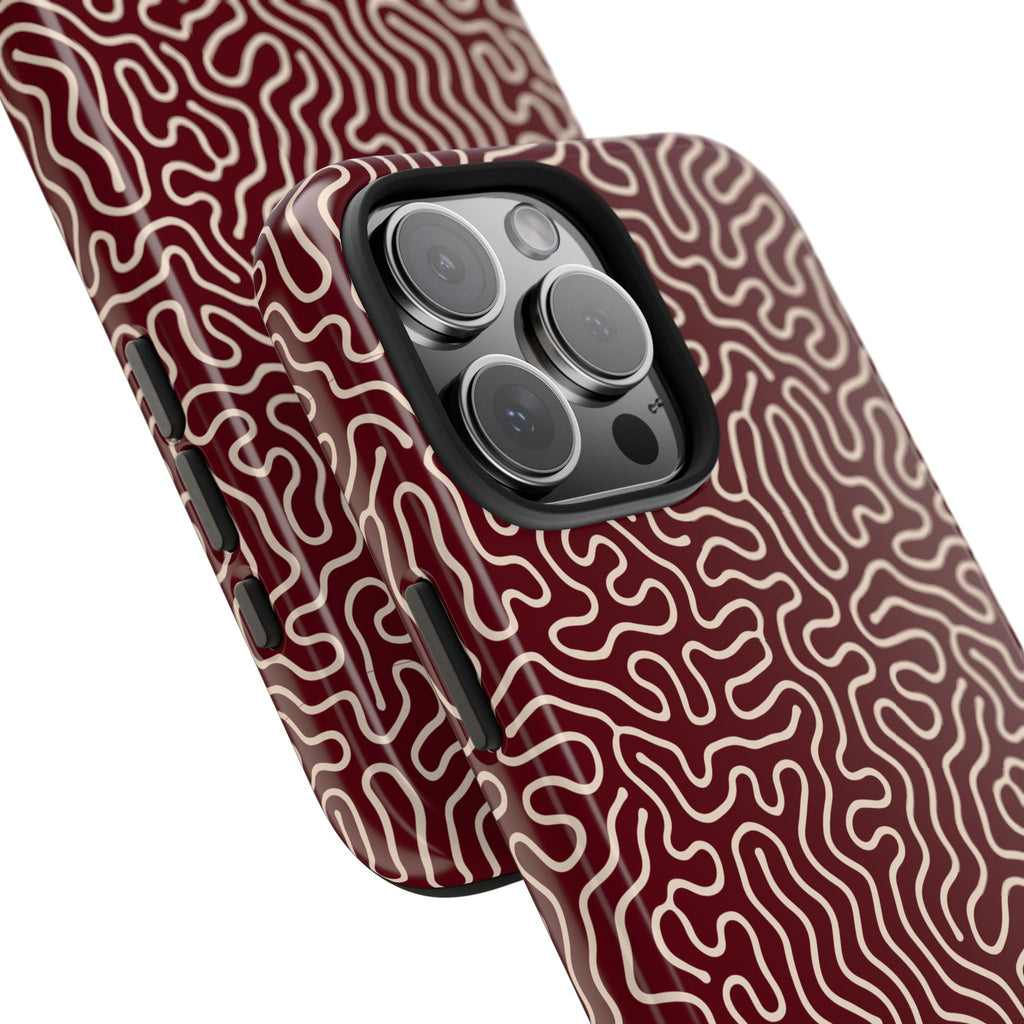Crimson Reverie | Burgundy Abstract Line Phone Case