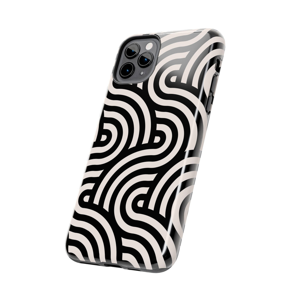 Maroon & Blush Striped Tough Phone Case — Durable Protective iPhone Cover