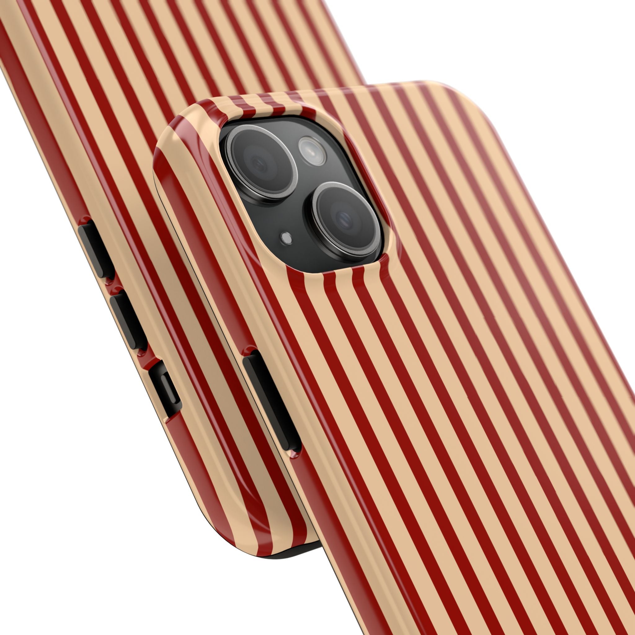 Maroon & Blush Striped Tough Phone Case — Durable Protective iPhone Cover