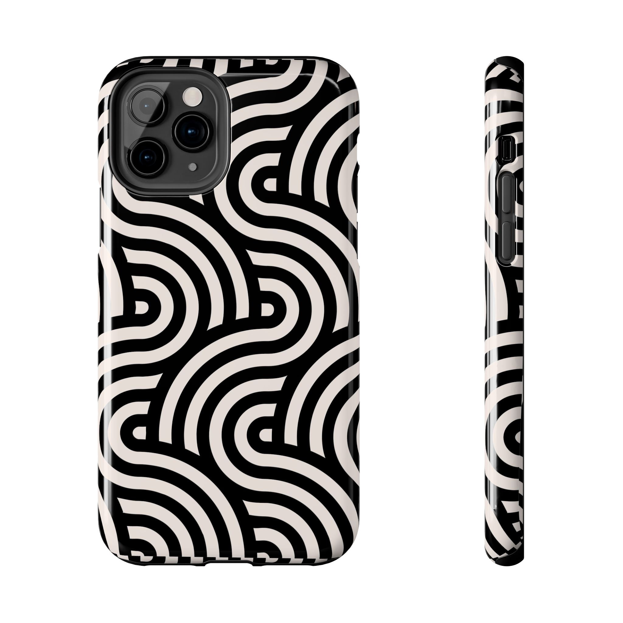 Maroon & Blush Striped Tough Phone Case — Durable Protective iPhone Cover