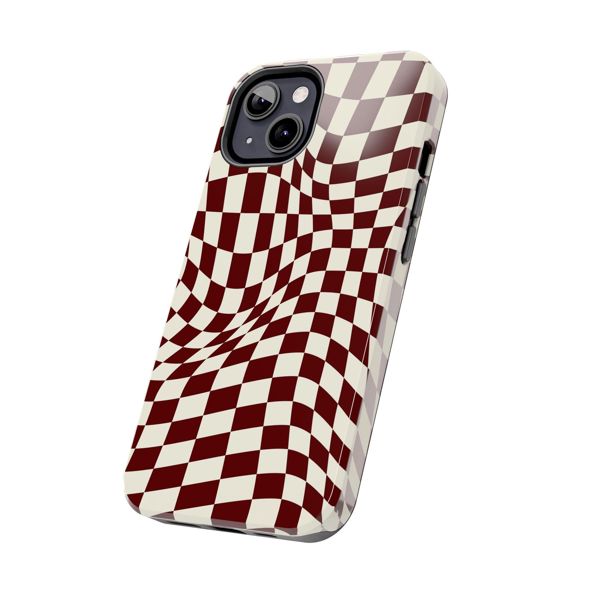 Crimson Warp | Burgundy Distorted Checker Tough  Phone Case