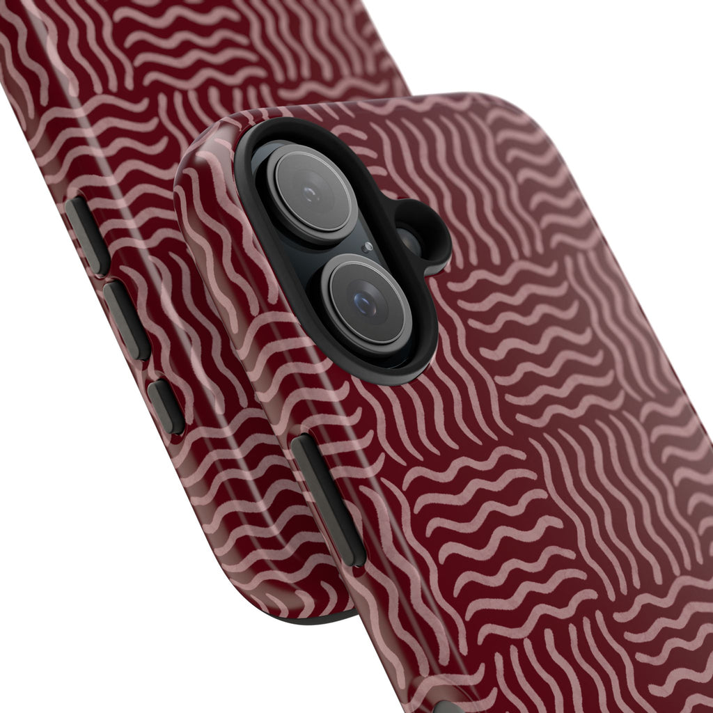 Rhythm & Form | Burgundy Wavy Grid Phone Case