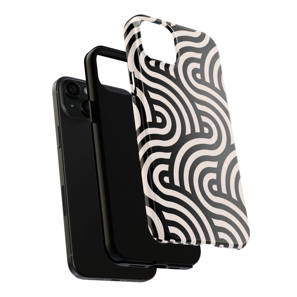 Maroon & Blush Striped Tough Phone Case — Durable Protective iPhone Cover