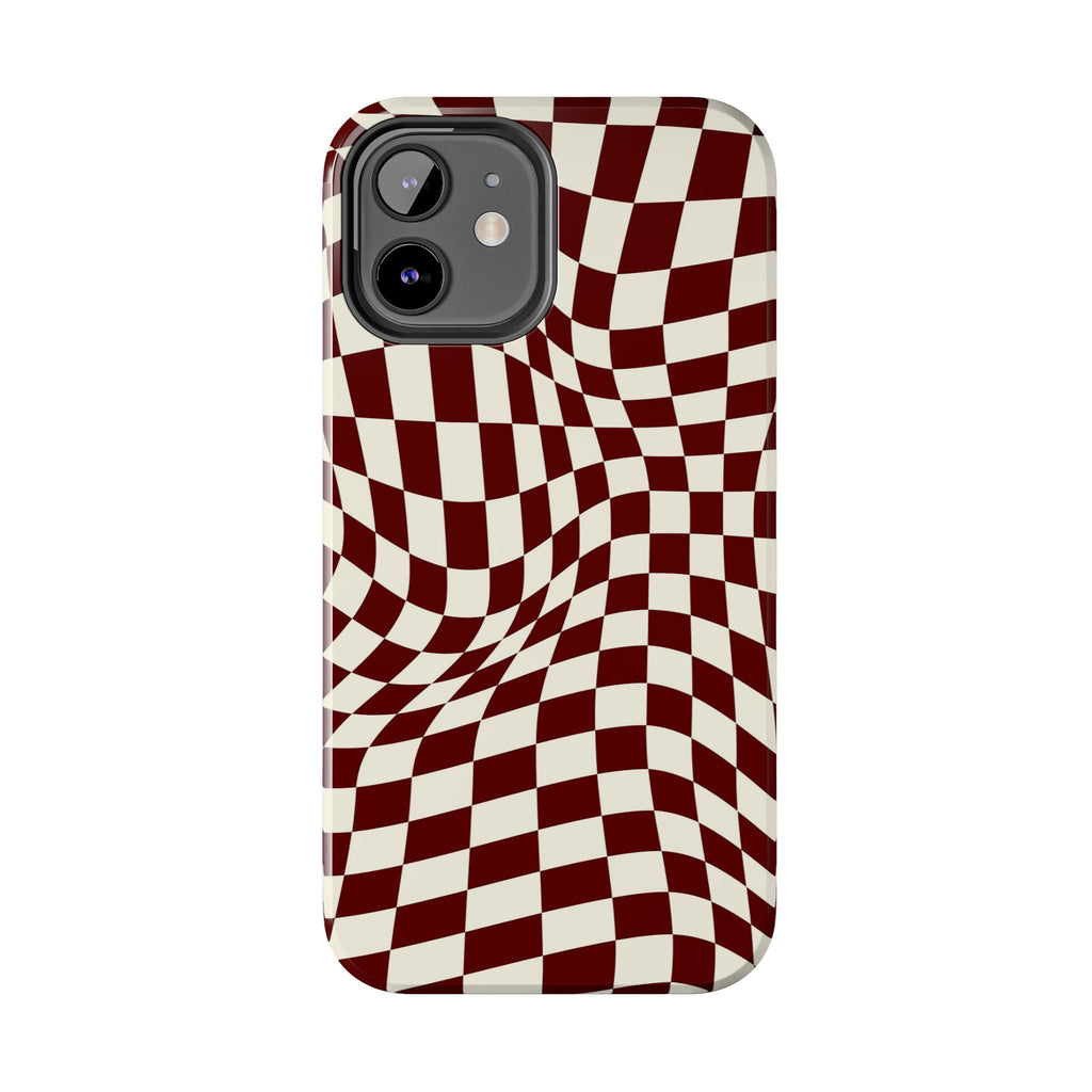 Crimson Warp | Burgundy Distorted Checker Tough  Phone Case
