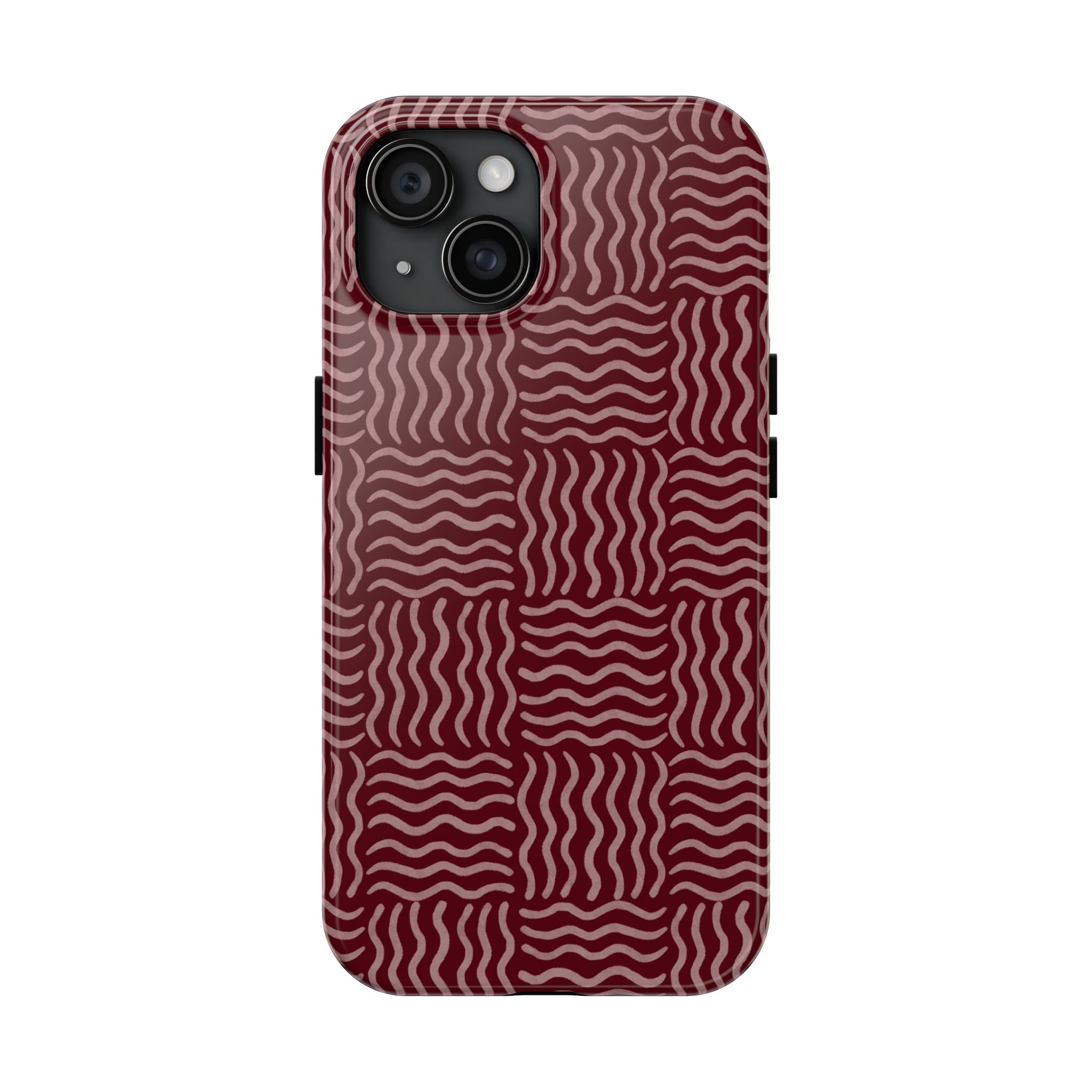 Rhythm & Form | Burgundy Wavy Grid Phone Case