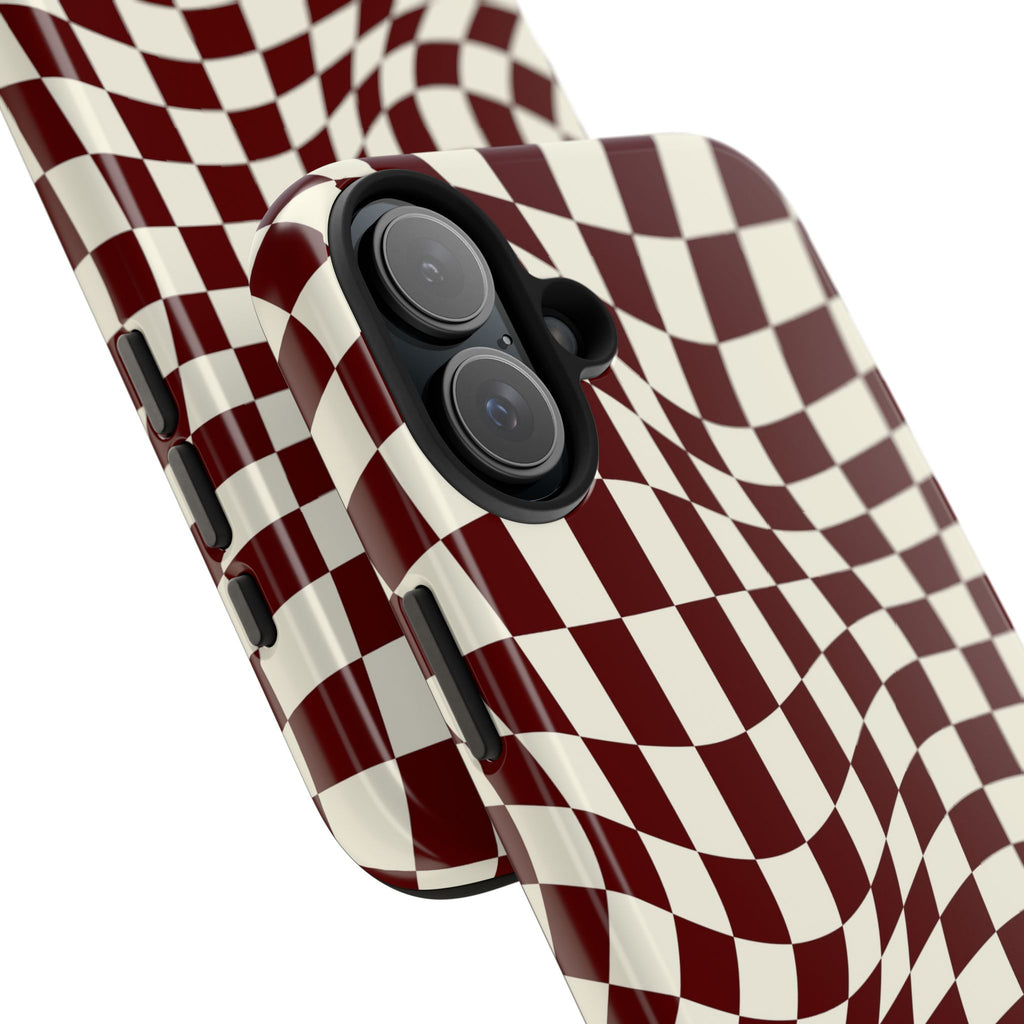 Crimson Warp | Burgundy Distorted Checker Tough  Phone Case