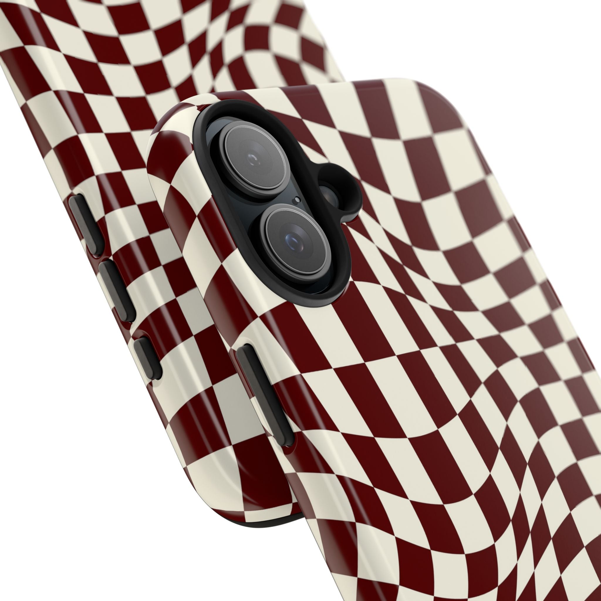 Crimson Warp | Burgundy Distorted Checker Tough  Phone Case