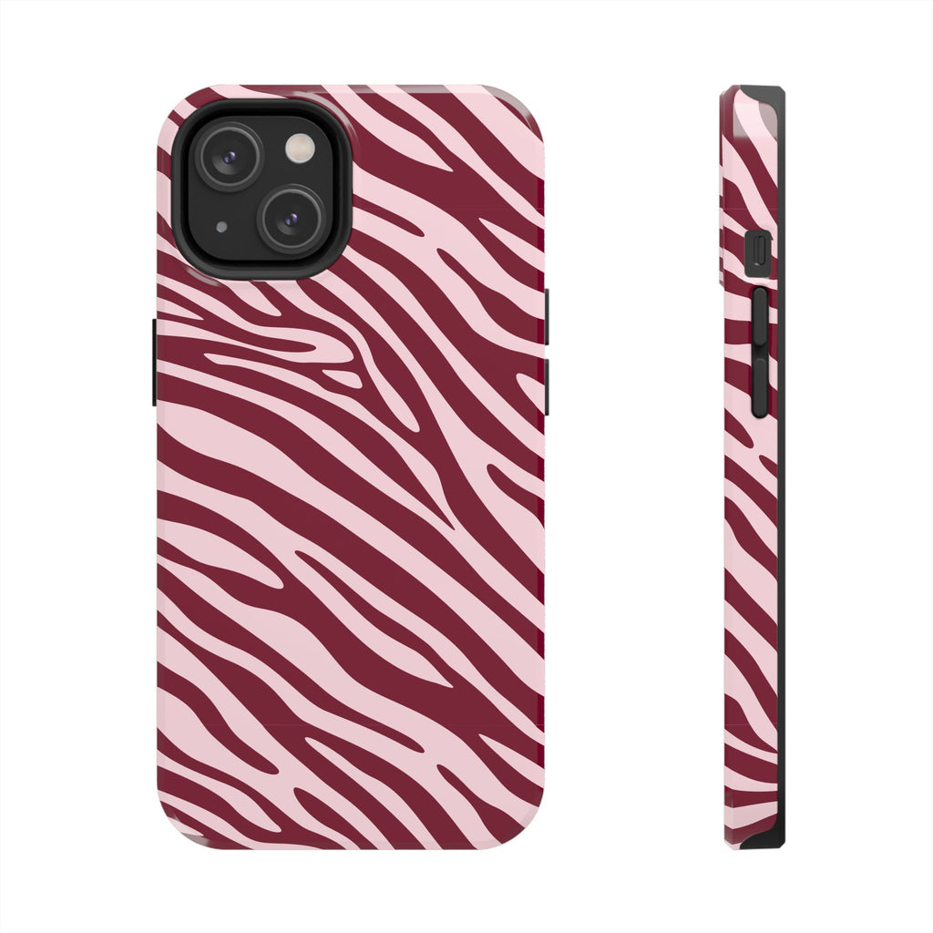 Velvet Zebra | Burgundy Zebra Print Tough Phone Case