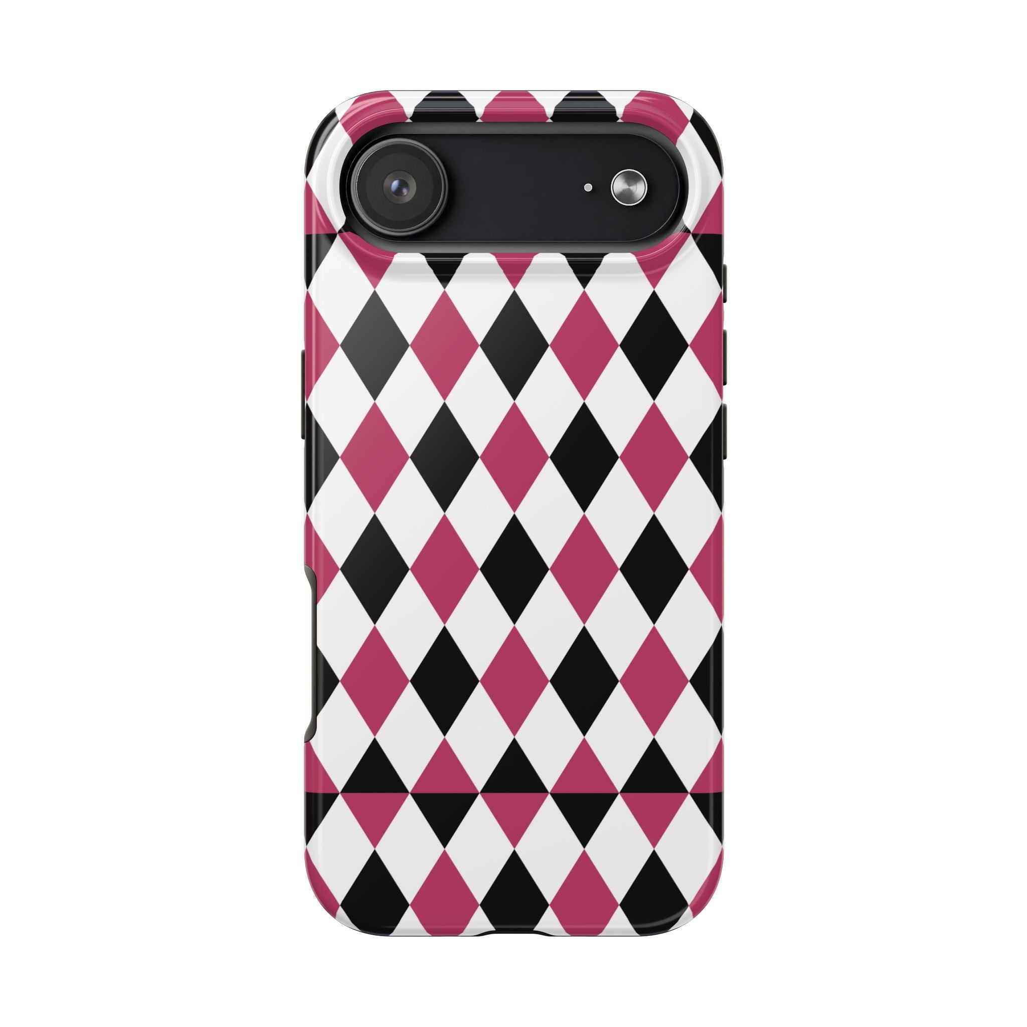 Harlequin Rosé | Pink & Black Diamond Print Tough Phone Case