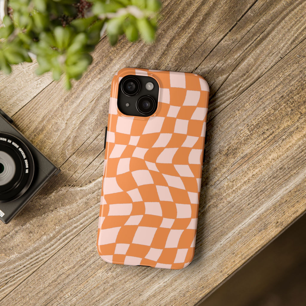 Warped Summer | Orange Wavy Checker Phone Case