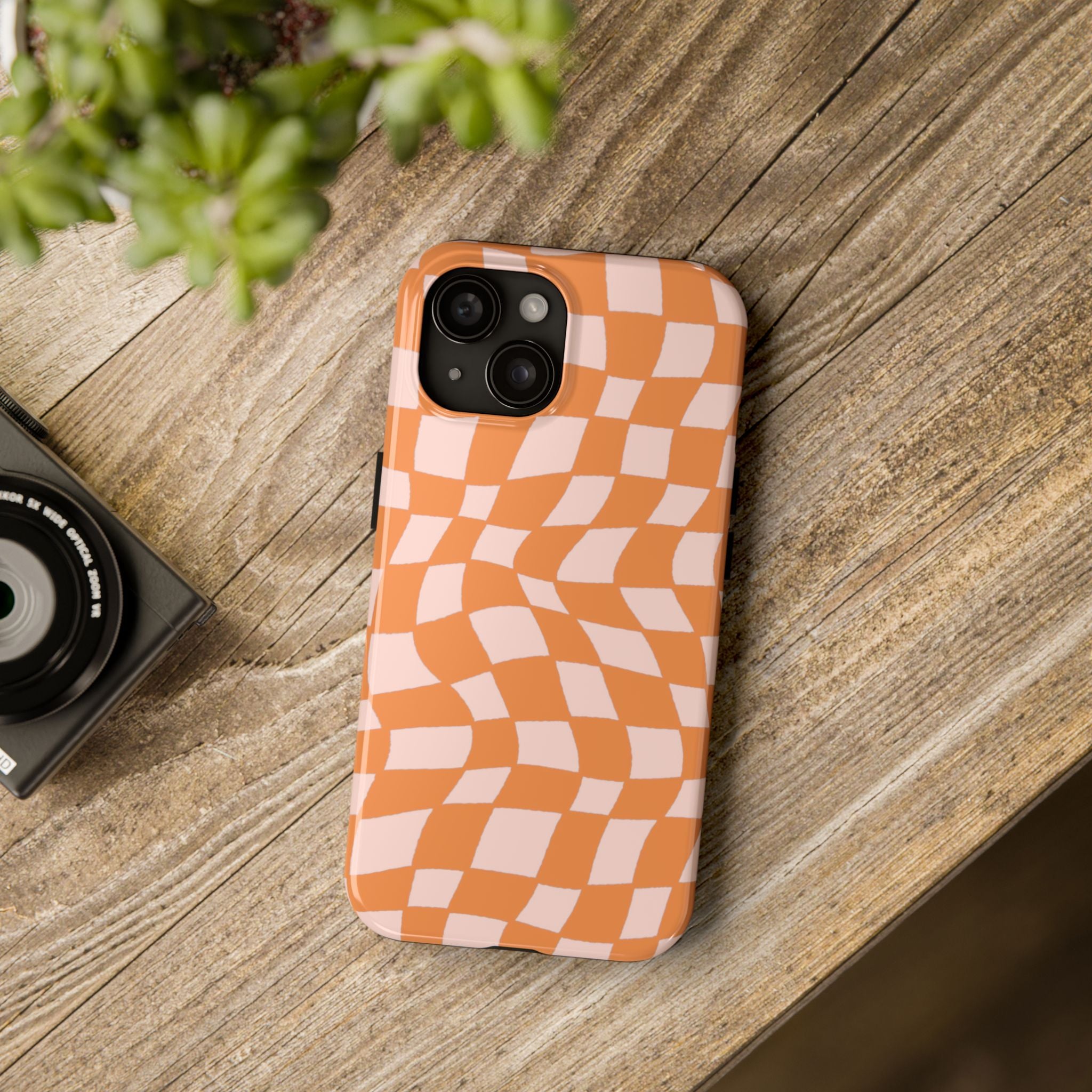 Warped Summer | Orange Wavy Checker Phone Case