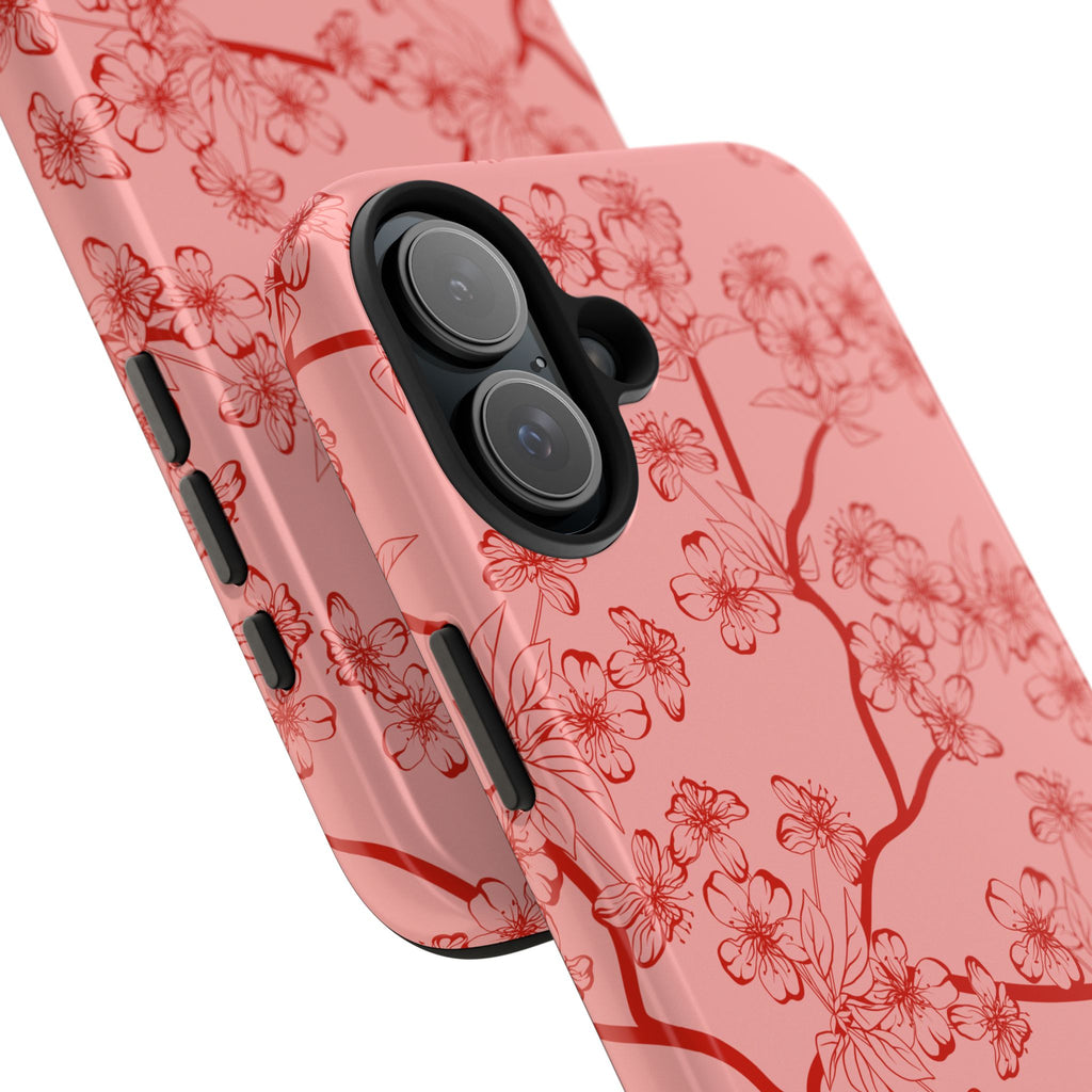 Maroon & Blush Striped Tough Phone Case — Durable Protective iPhone Cover