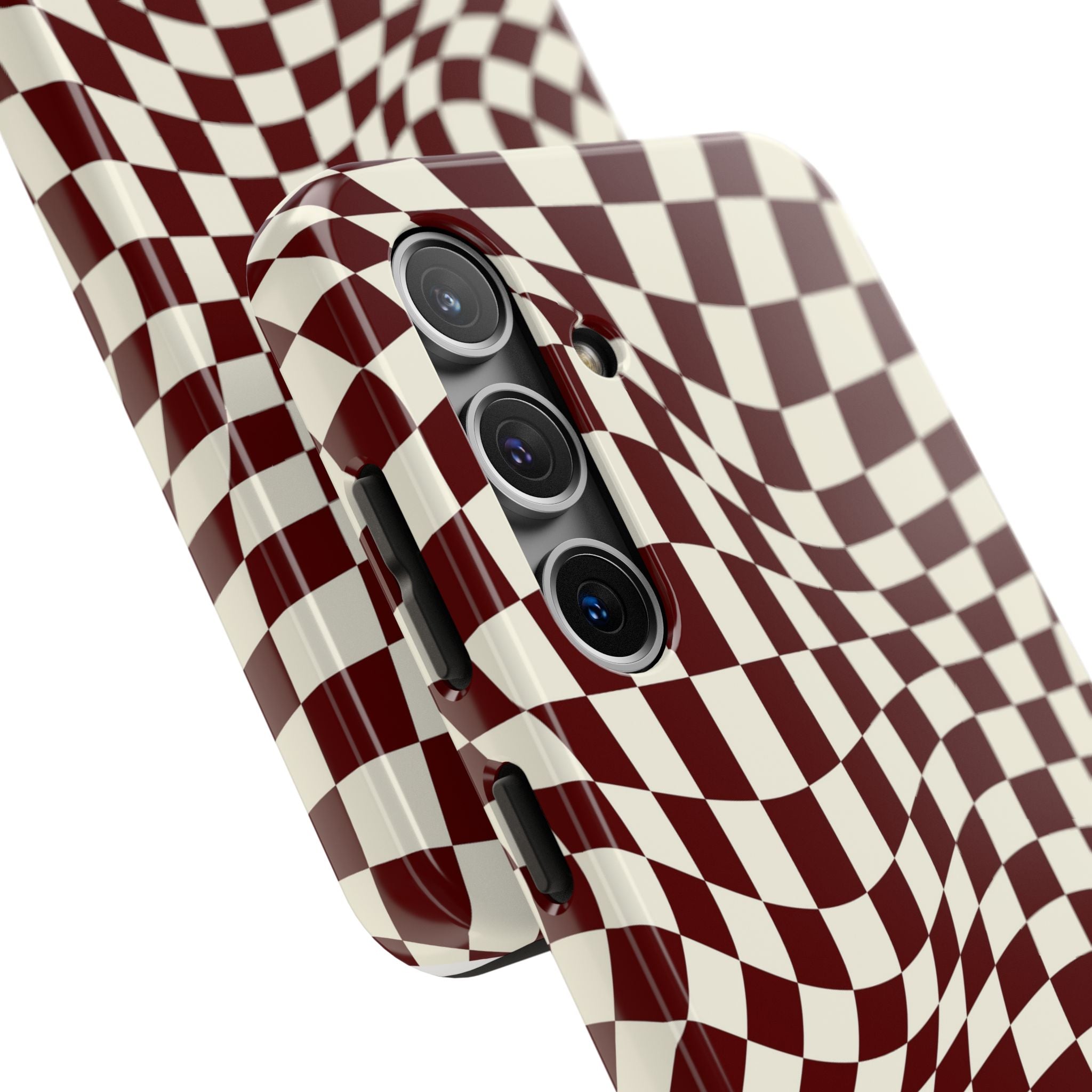 Crimson Warp | Burgundy Distorted Checker Tough  Phone Case
