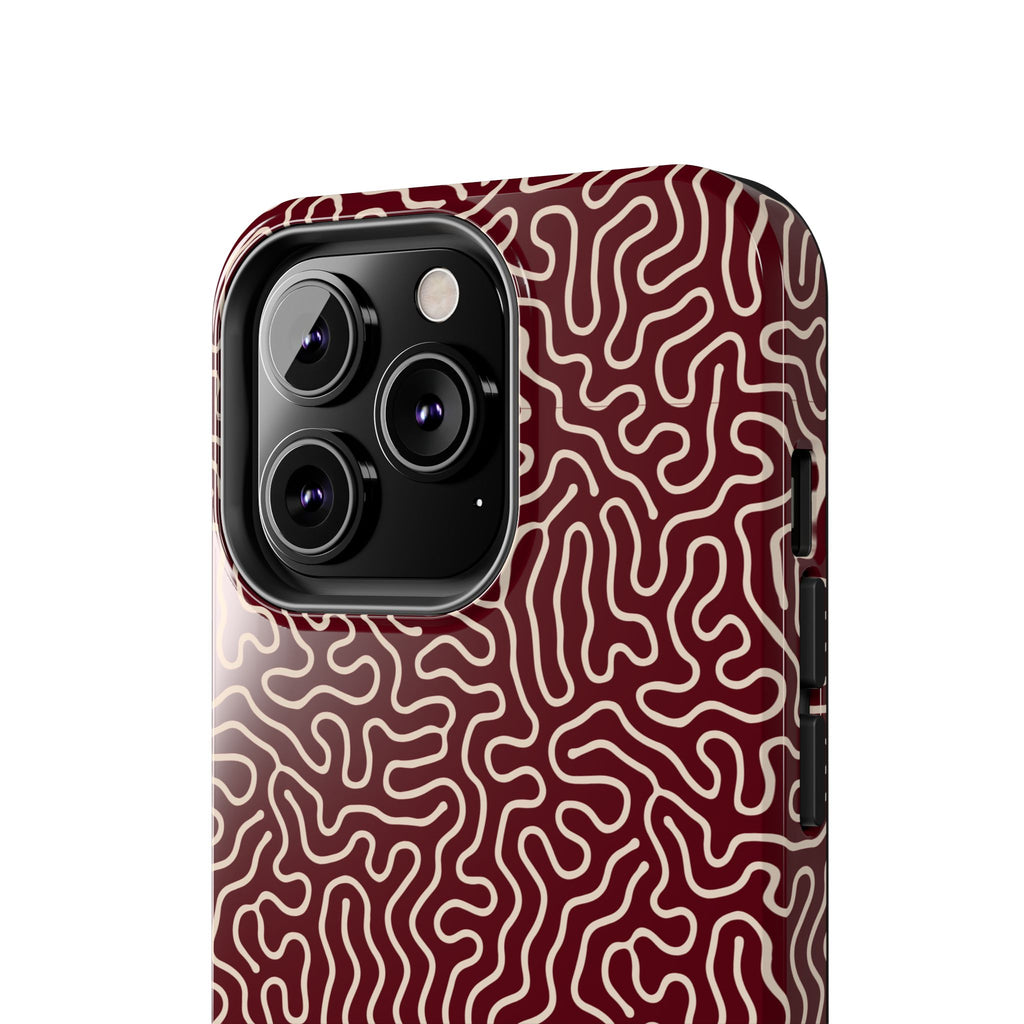 Crimson Reverie | Burgundy Abstract Line Phone Case