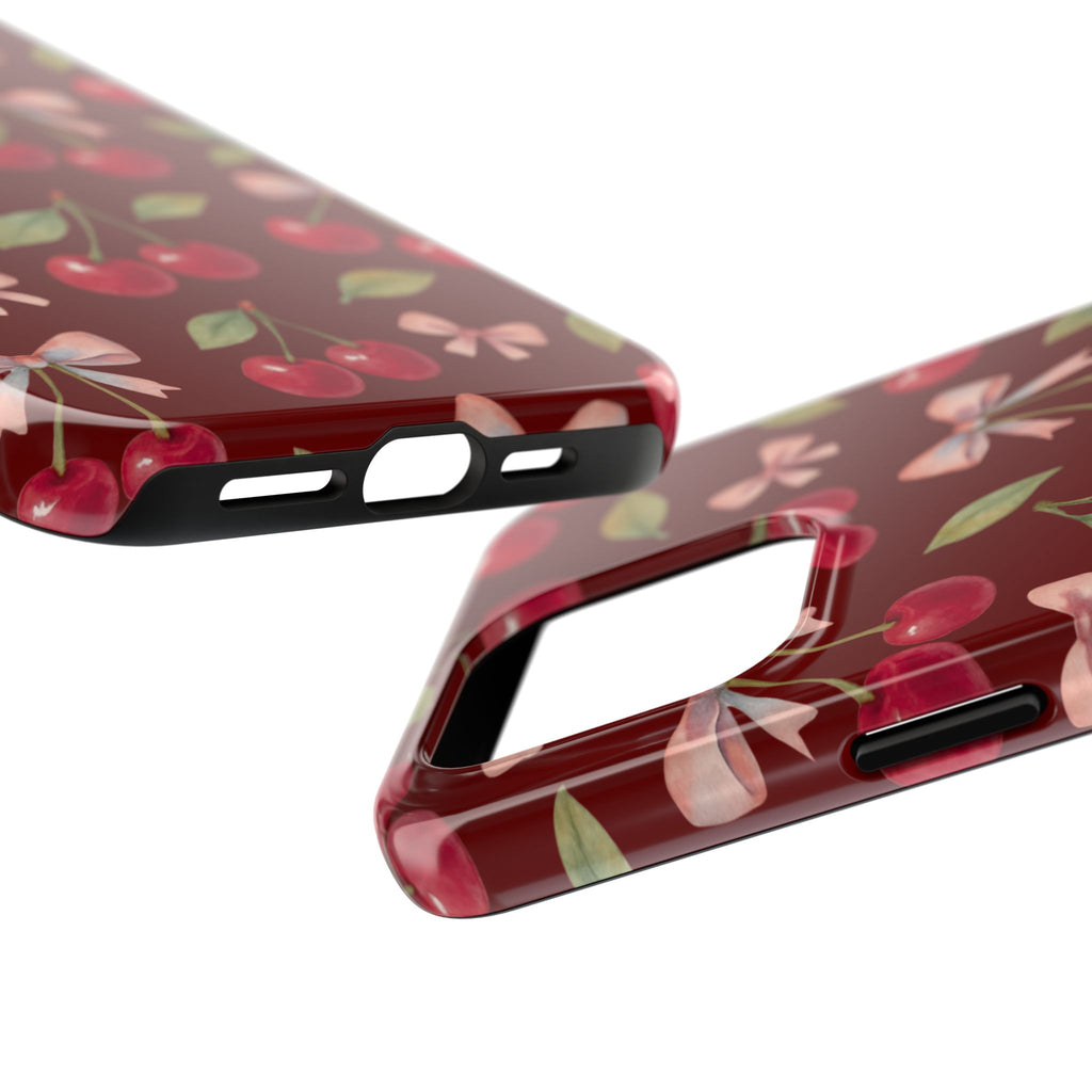 Cherry Kiss | Cherry Bow Print Tough Phone Case