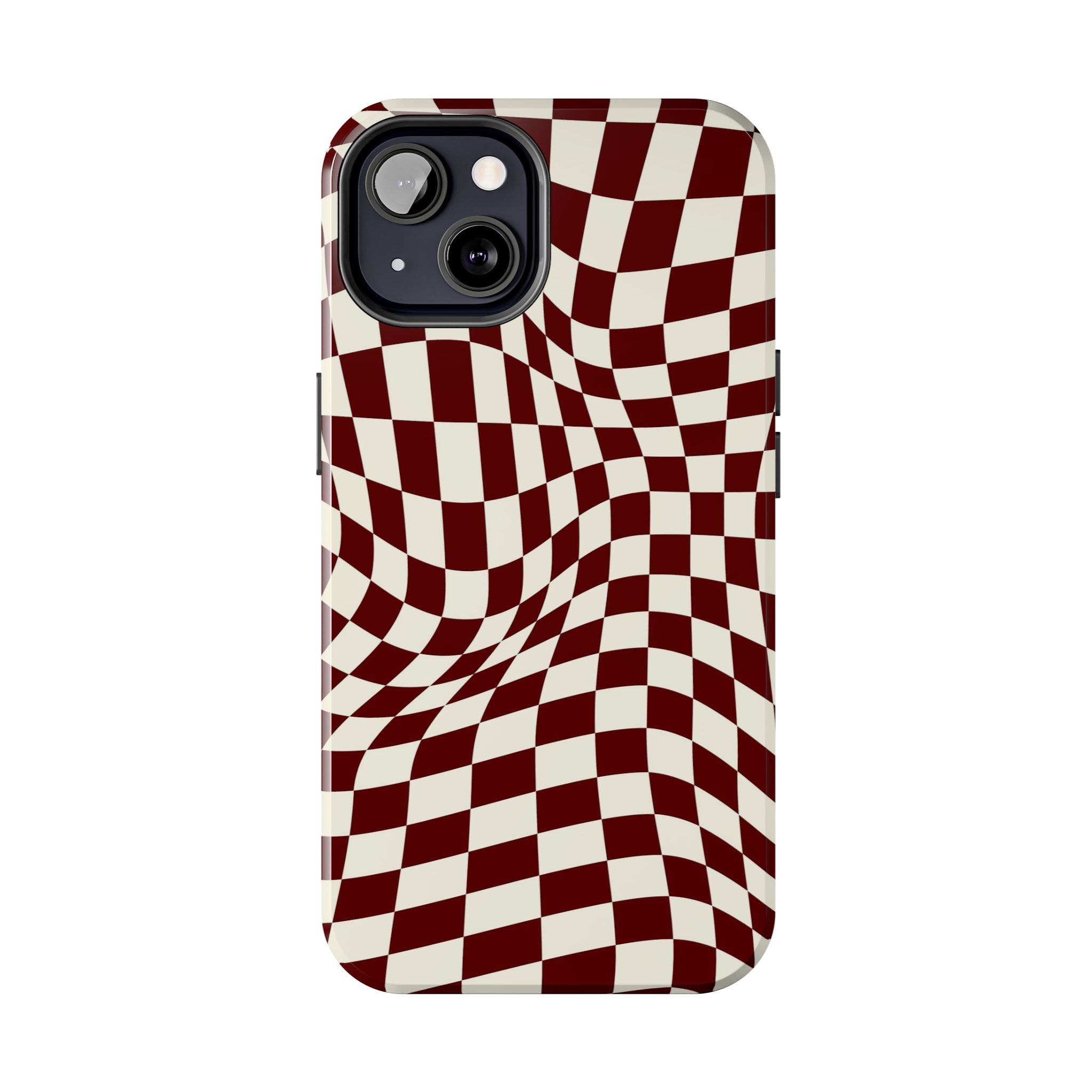 Crimson Warp | Burgundy Distorted Checker Tough  Phone Case