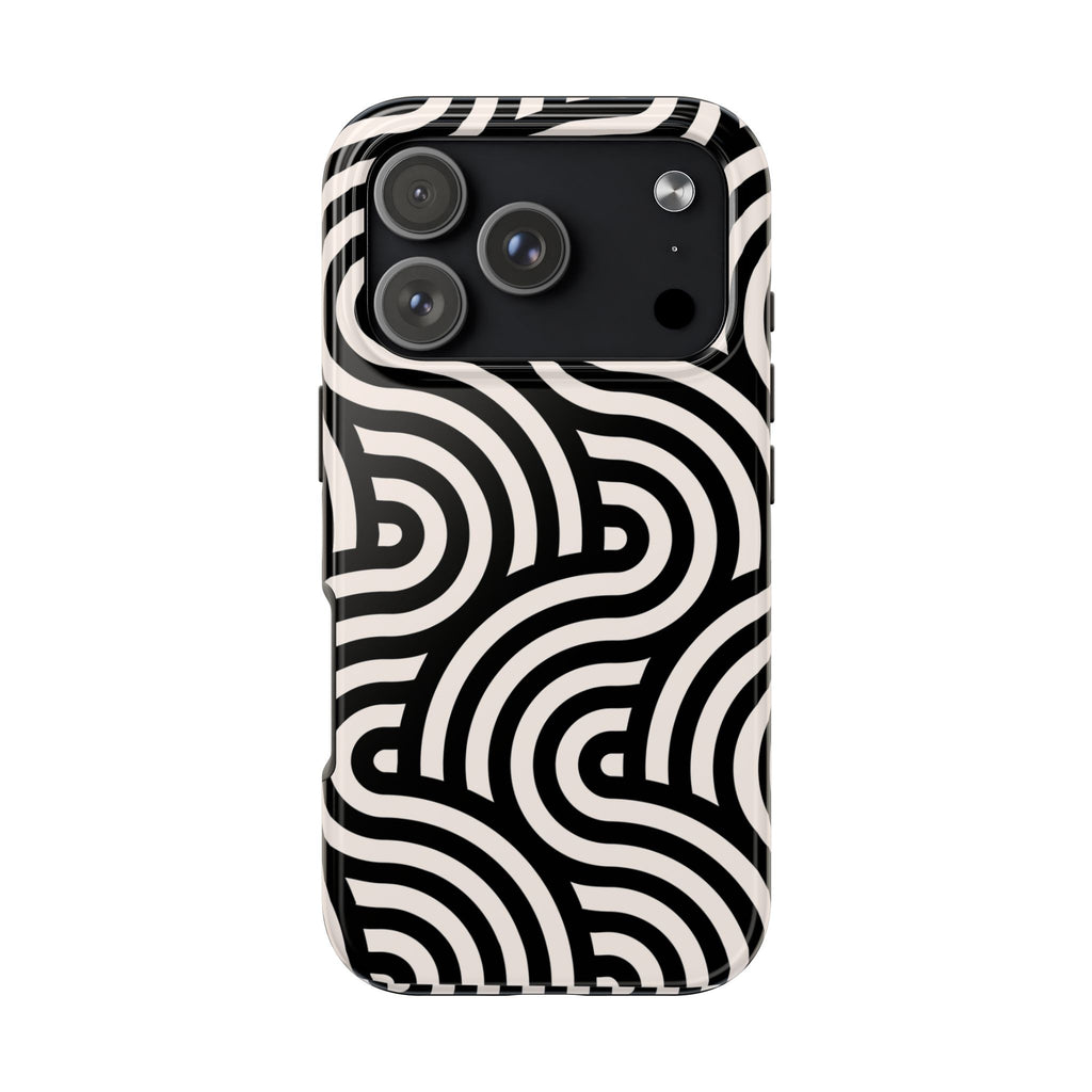 Maroon & Blush Striped Tough Phone Case — Durable Protective iPhone Cover
