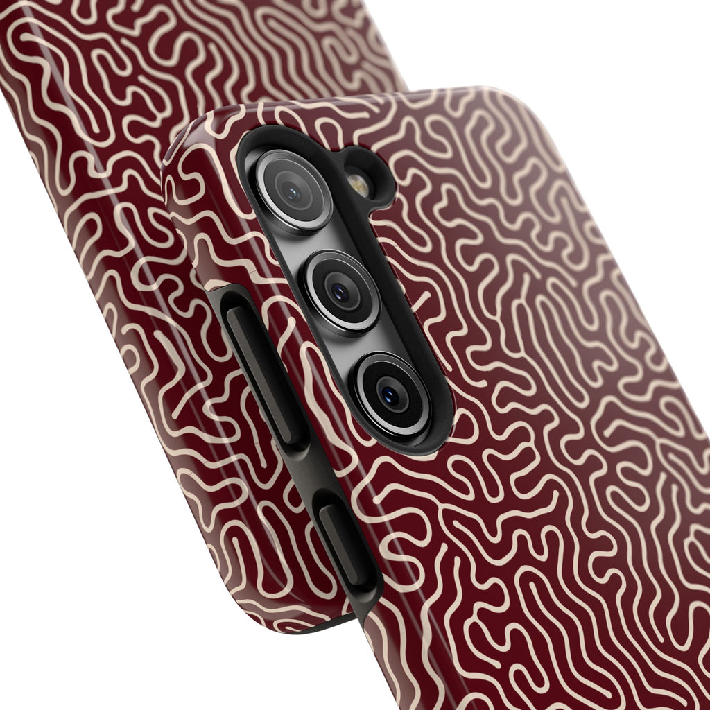 Crimson Reverie | Burgundy Abstract Line Phone Case
