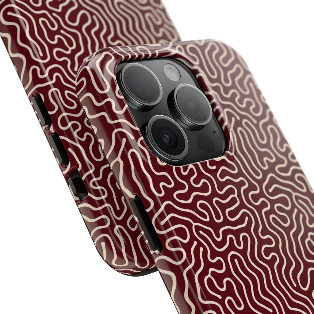 Crimson Reverie | Burgundy Abstract Line Phone Case
