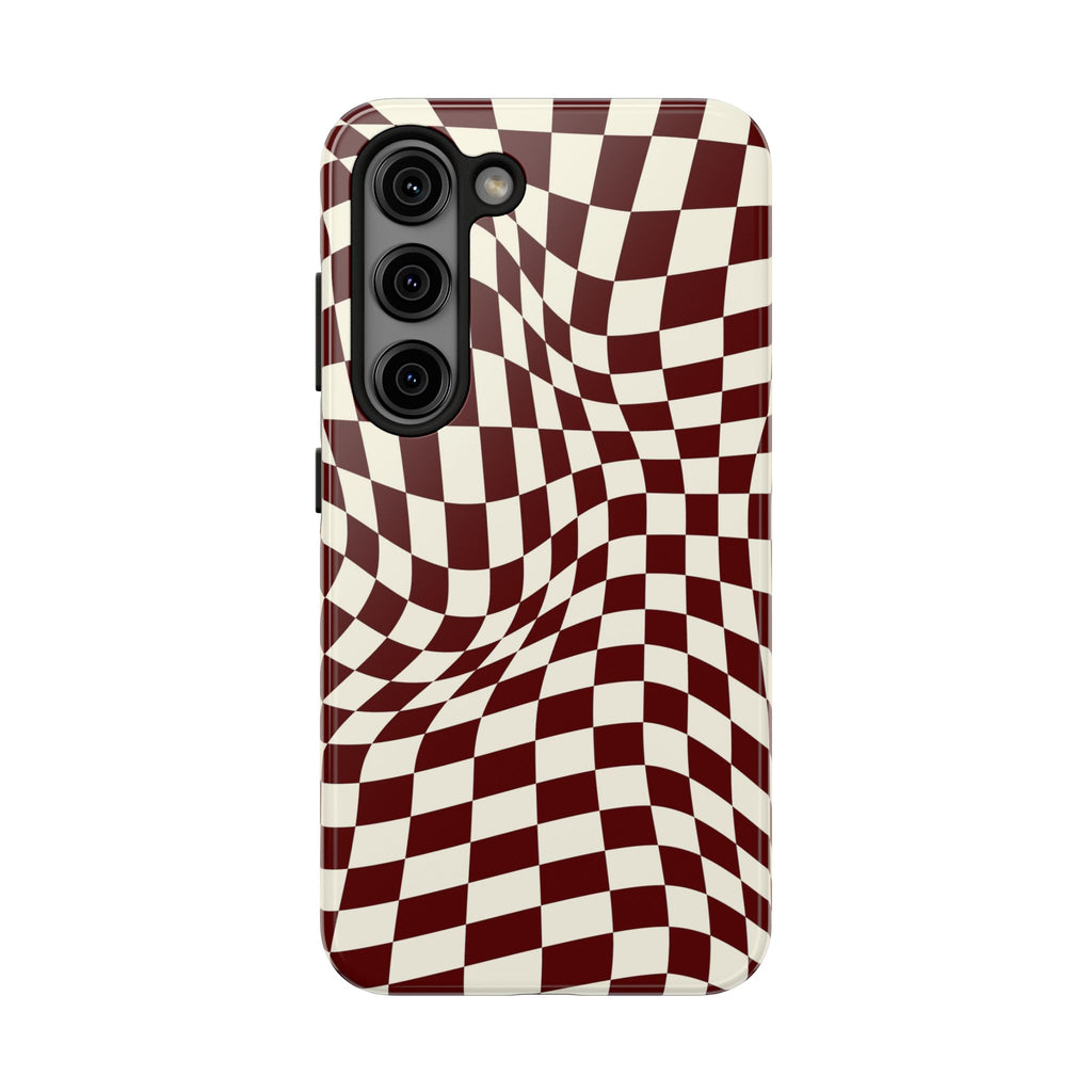 Crimson Warp | Burgundy Distorted Checker Tough  Phone Case