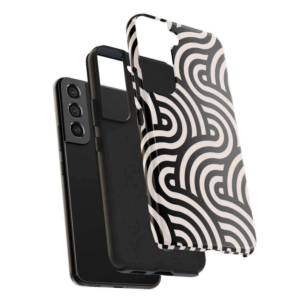 Maroon & Blush Striped Tough Phone Case — Durable Protective iPhone Cover