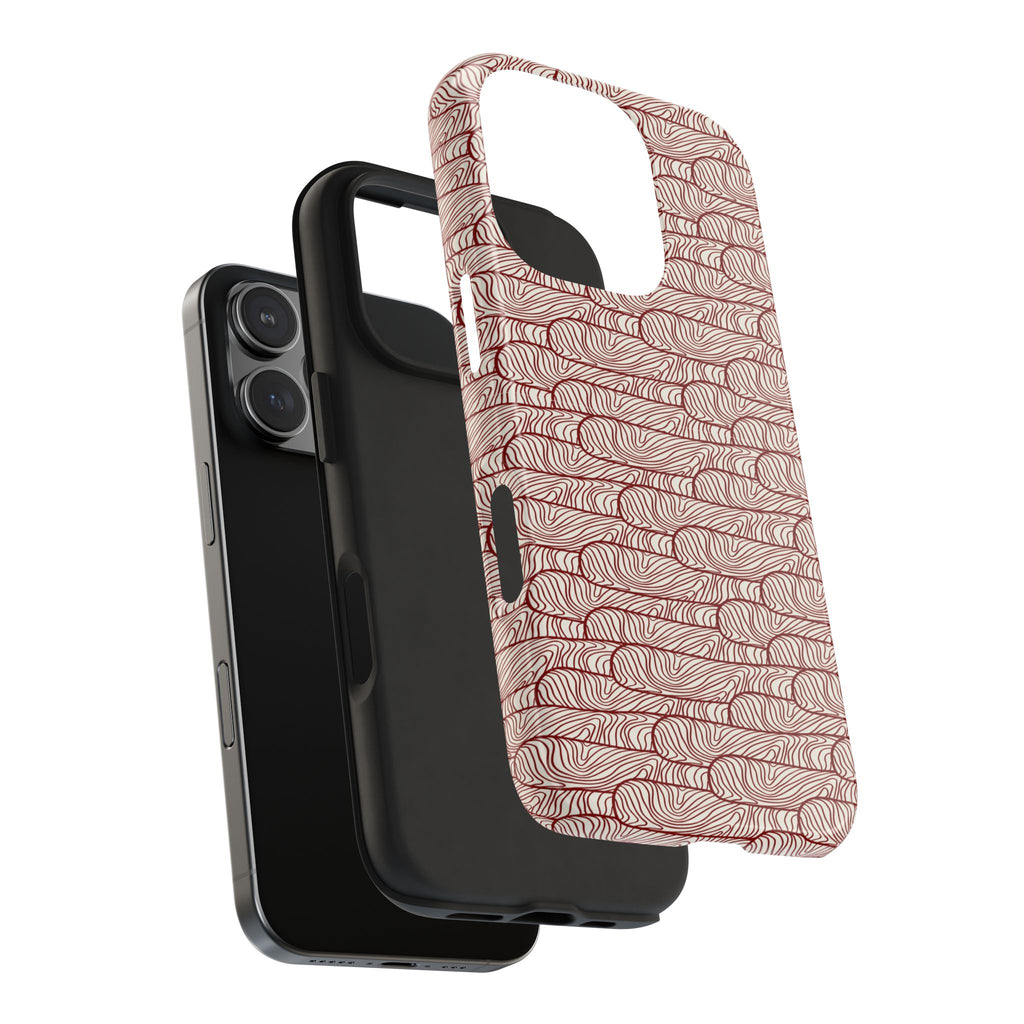 Maroon & Blush Striped Tough Phone Case — Durable Protective iPhone Cover