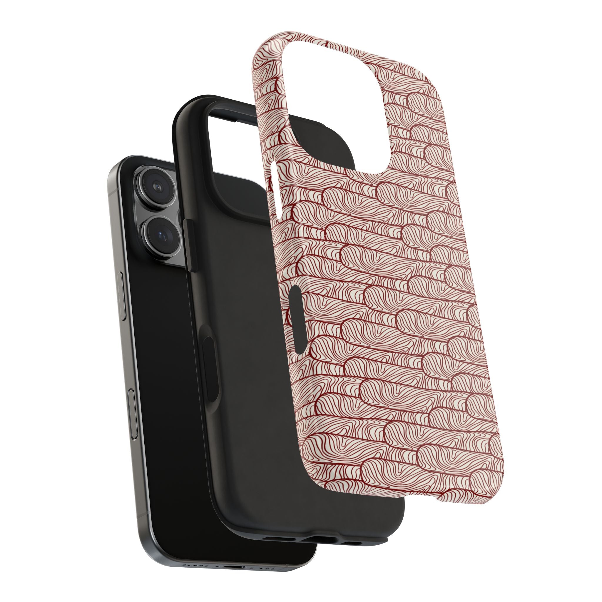 Maroon & Blush Striped Tough Phone Case — Durable Protective iPhone Cover