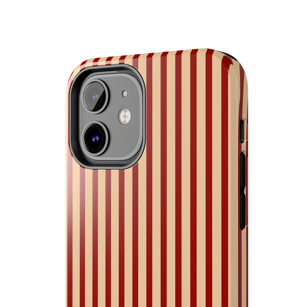 Maroon & Blush Striped Tough Phone Case — Durable Protective iPhone Cover