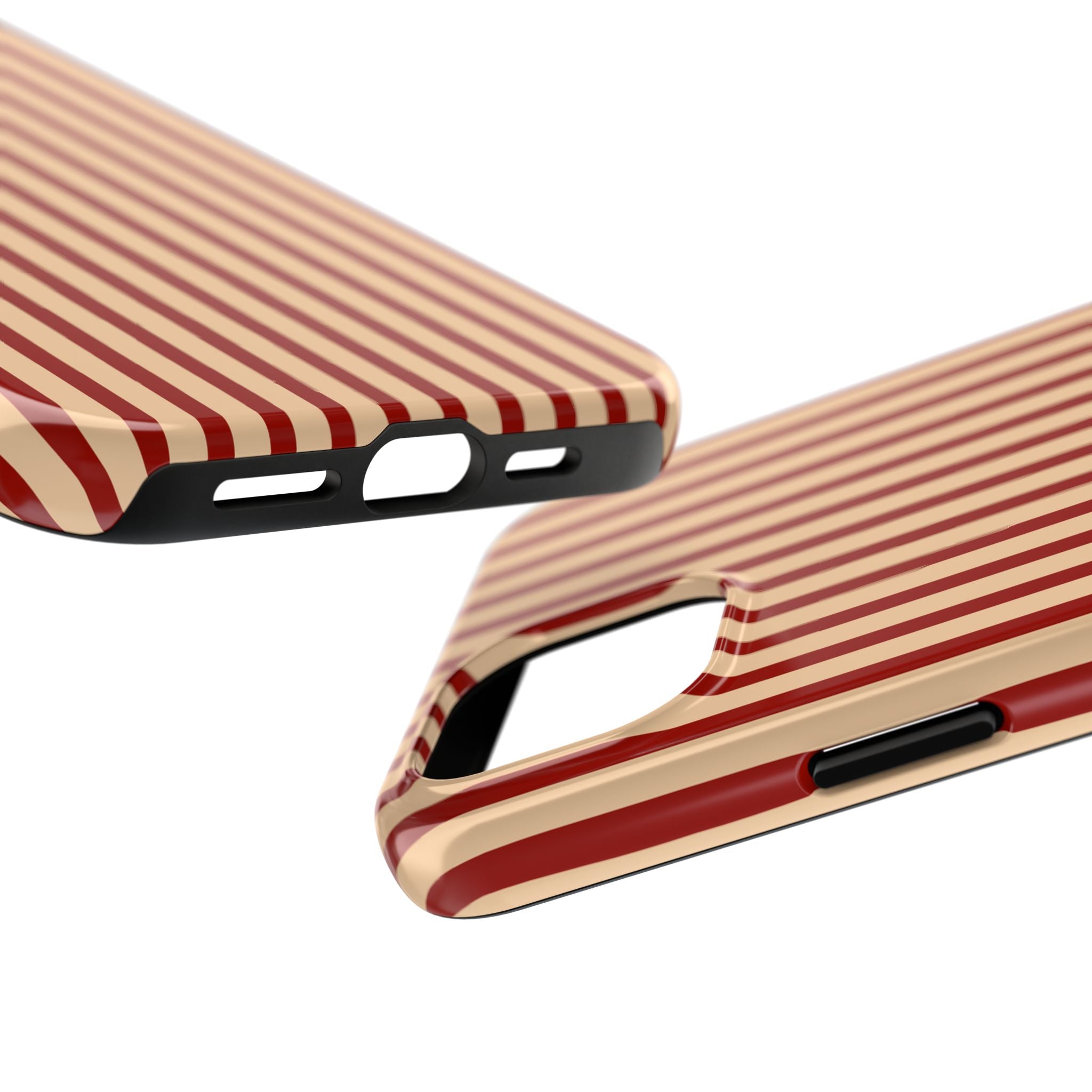 Maroon & Blush Striped Tough Phone Case — Durable Protective iPhone Cover