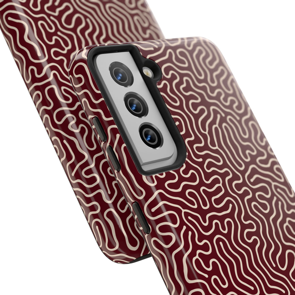 Crimson Reverie | Burgundy Abstract Line Phone Case
