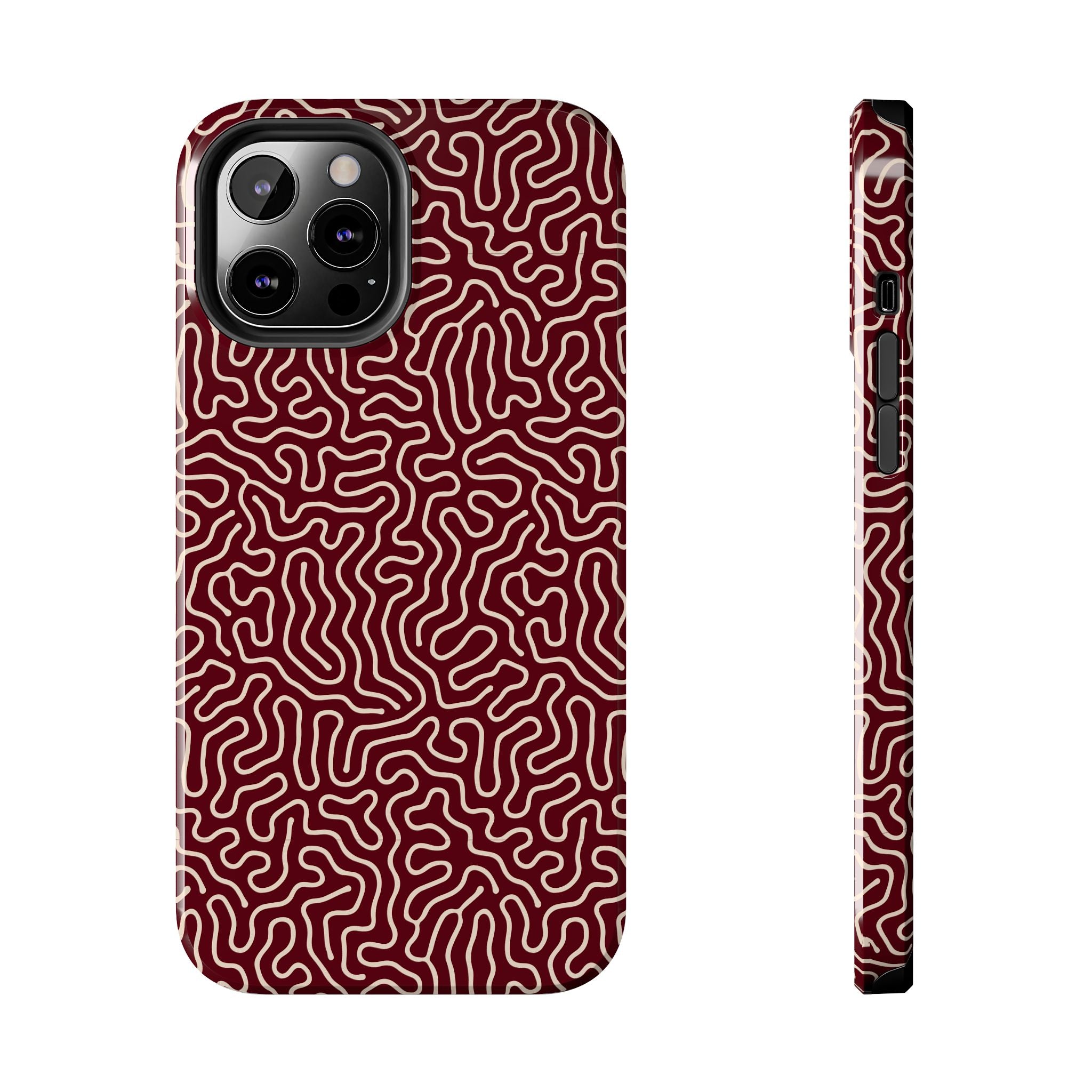 Crimson Reverie | Burgundy Abstract Line Phone Case
