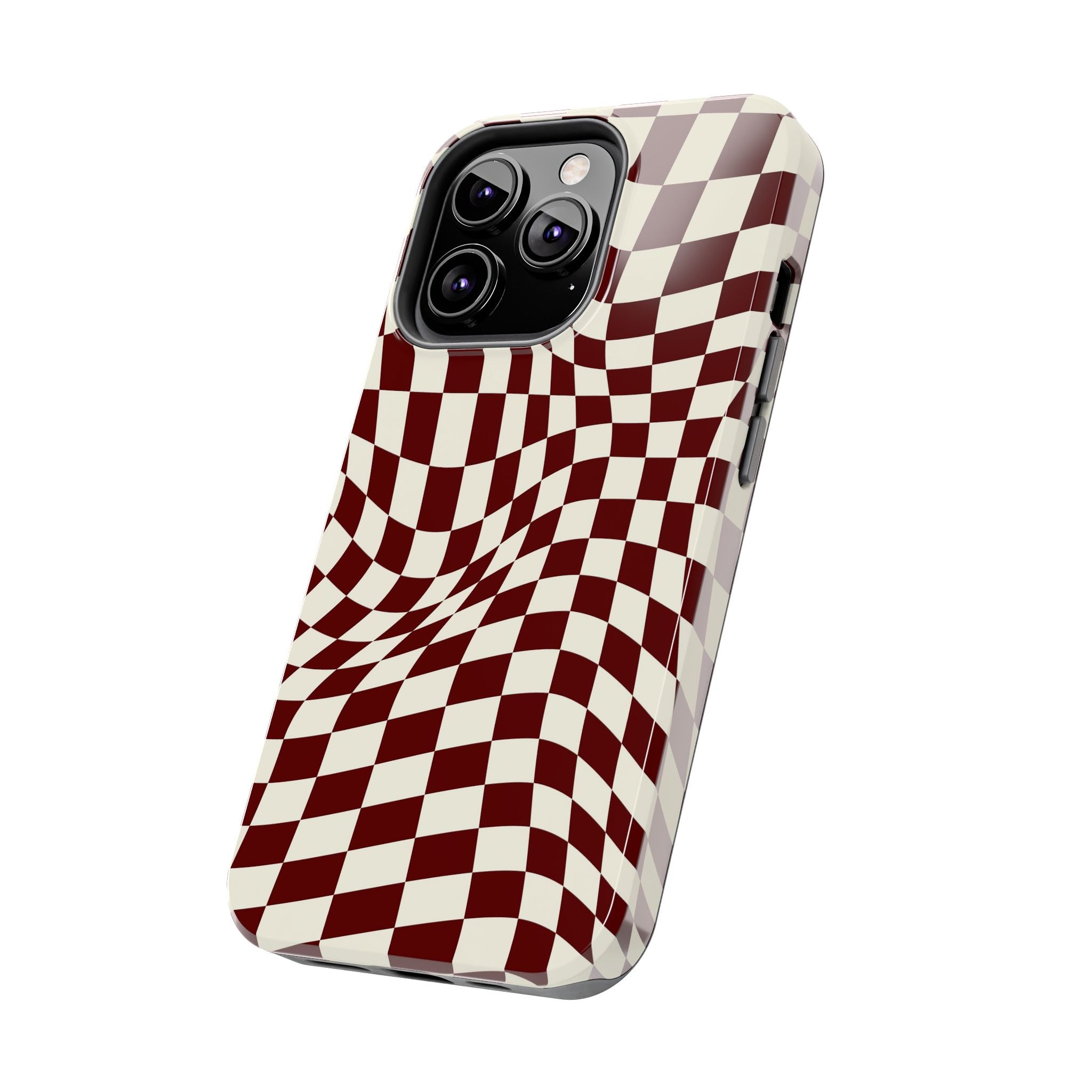 Crimson Warp | Burgundy Distorted Checker Tough  Phone Case