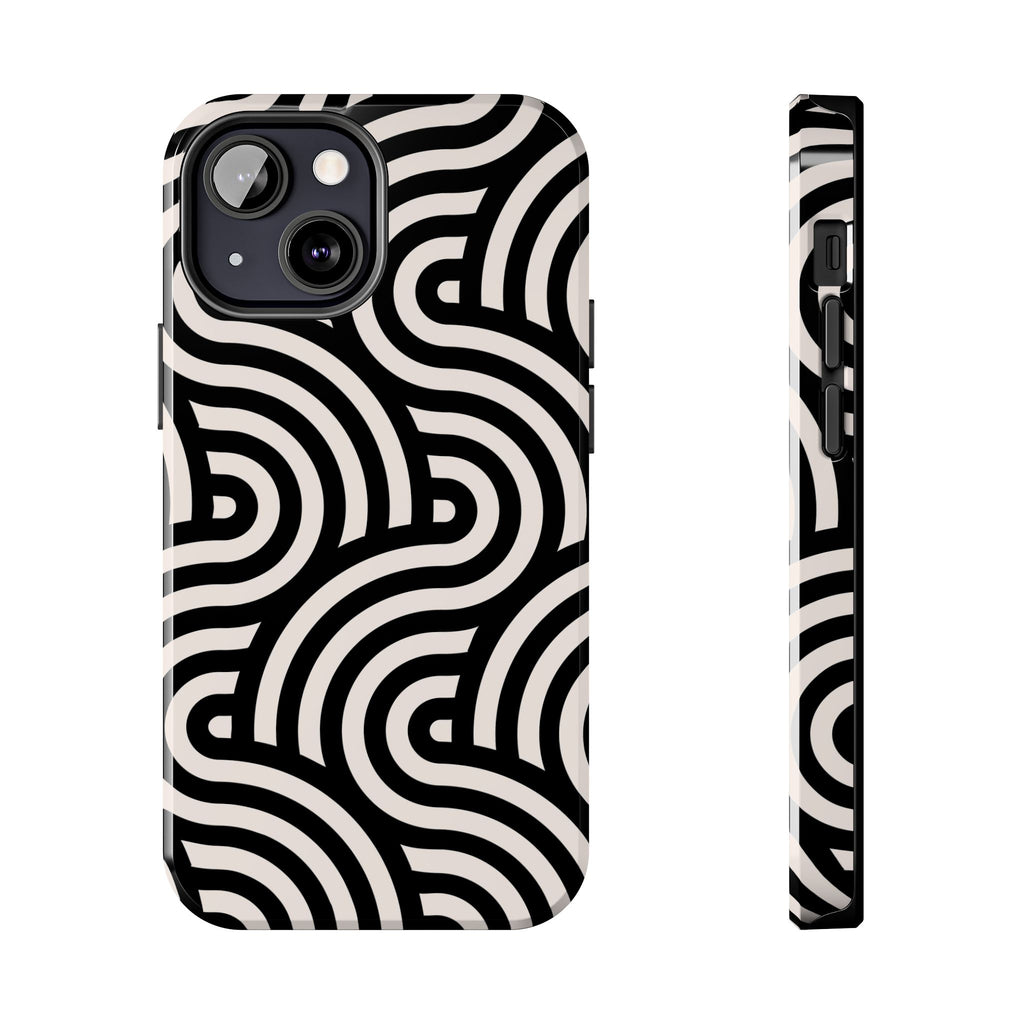 Maroon & Blush Striped Tough Phone Case — Durable Protective iPhone Cover
