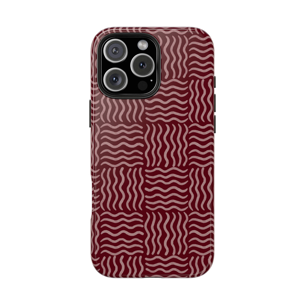 Rhythm & Form | Burgundy Wavy Grid Phone Case