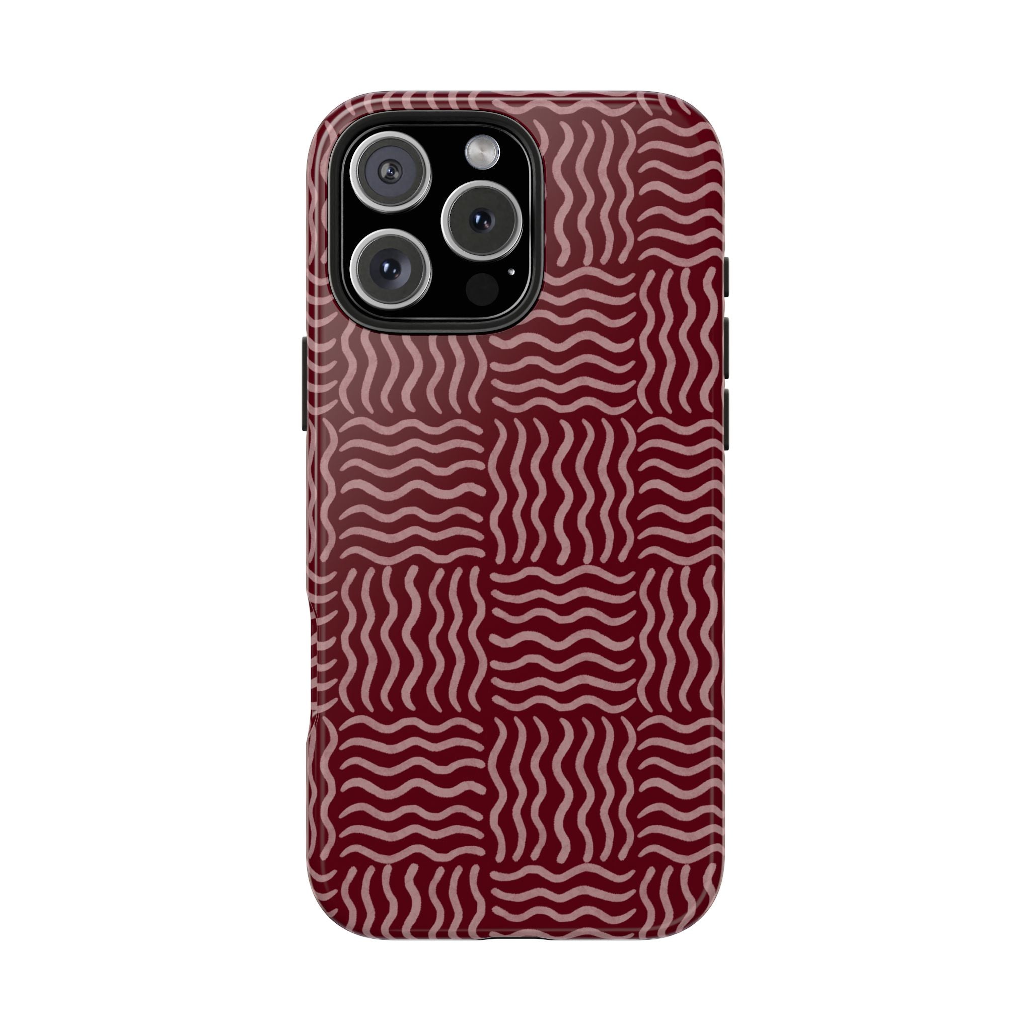 Rhythm & Form | Burgundy Wavy Grid Phone Case