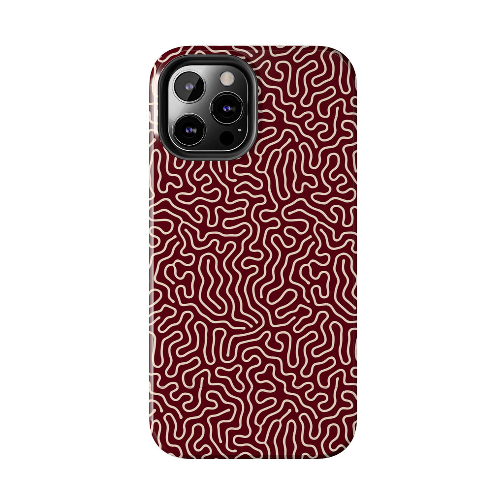 Crimson Reverie | Burgundy Abstract Line Phone Case