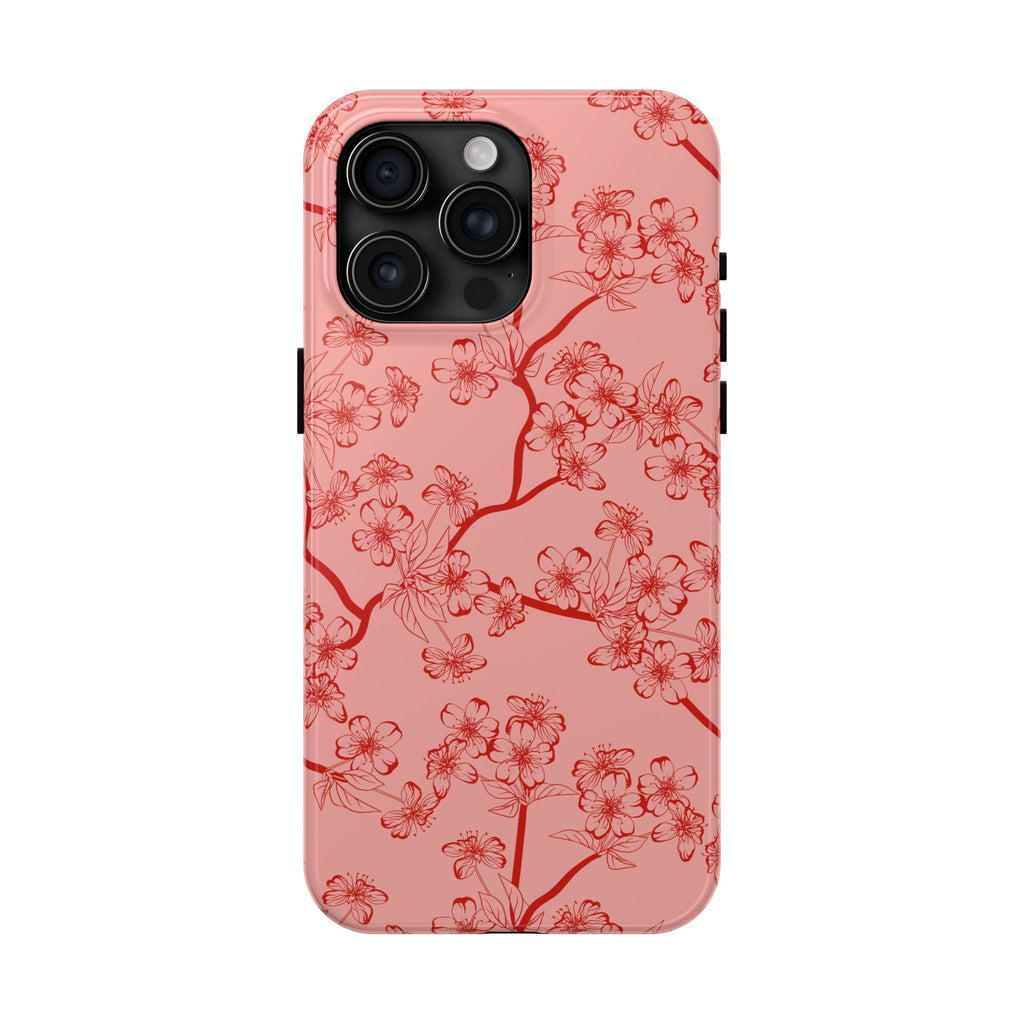 Maroon & Blush Striped Tough Phone Case — Durable Protective iPhone Cover