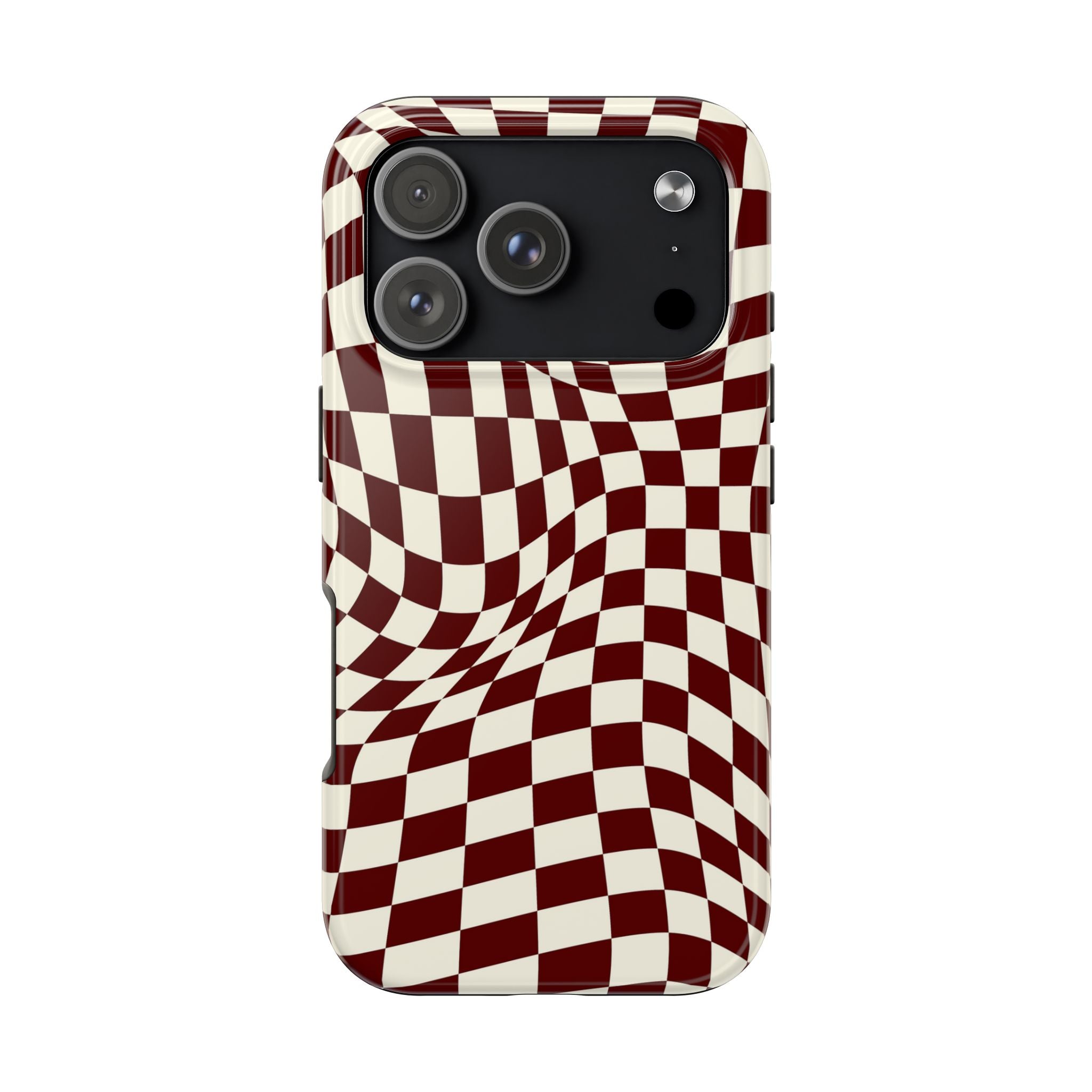Crimson Warp | Burgundy Distorted Checker Tough  Phone Case