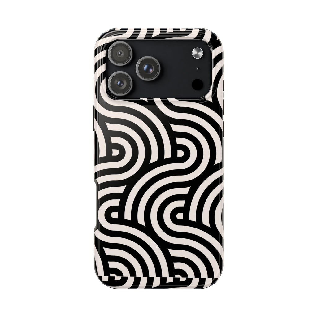 Maroon & Blush Striped Tough Phone Case — Durable Protective iPhone Cover