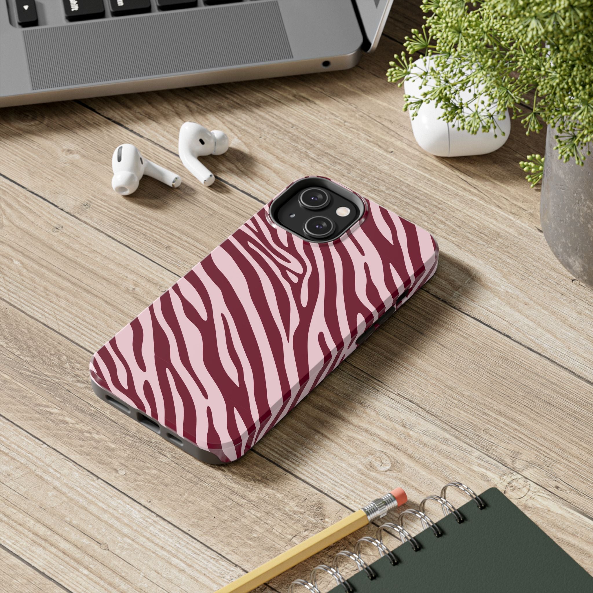 Velvet Zebra | Burgundy Zebra Print Tough Phone Case