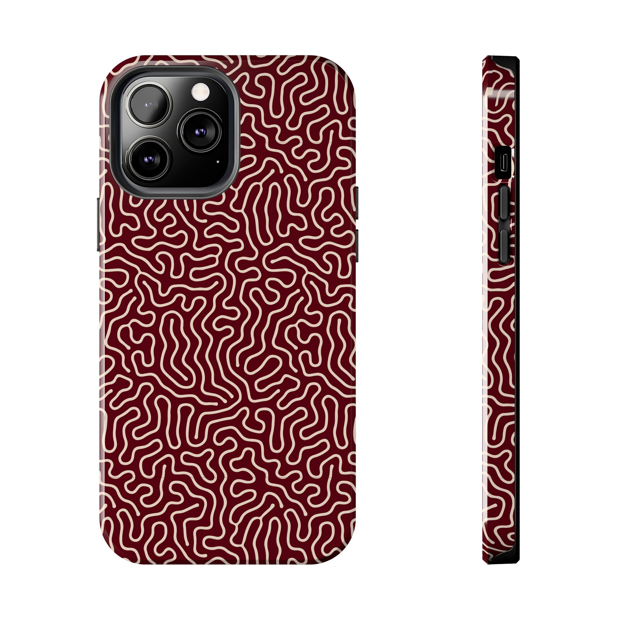 Crimson Reverie | Burgundy Abstract Line Phone Case