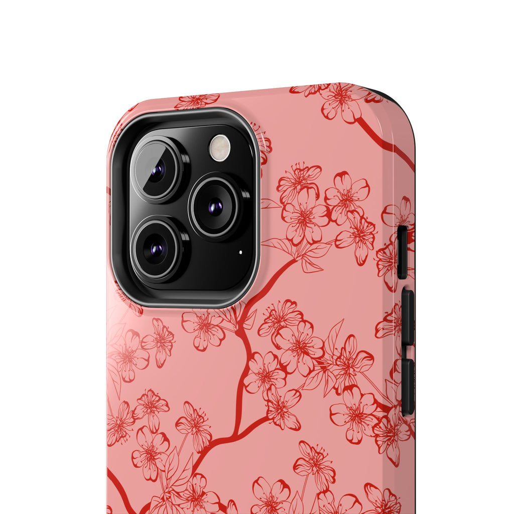Maroon & Blush Striped Tough Phone Case — Durable Protective iPhone Cover
