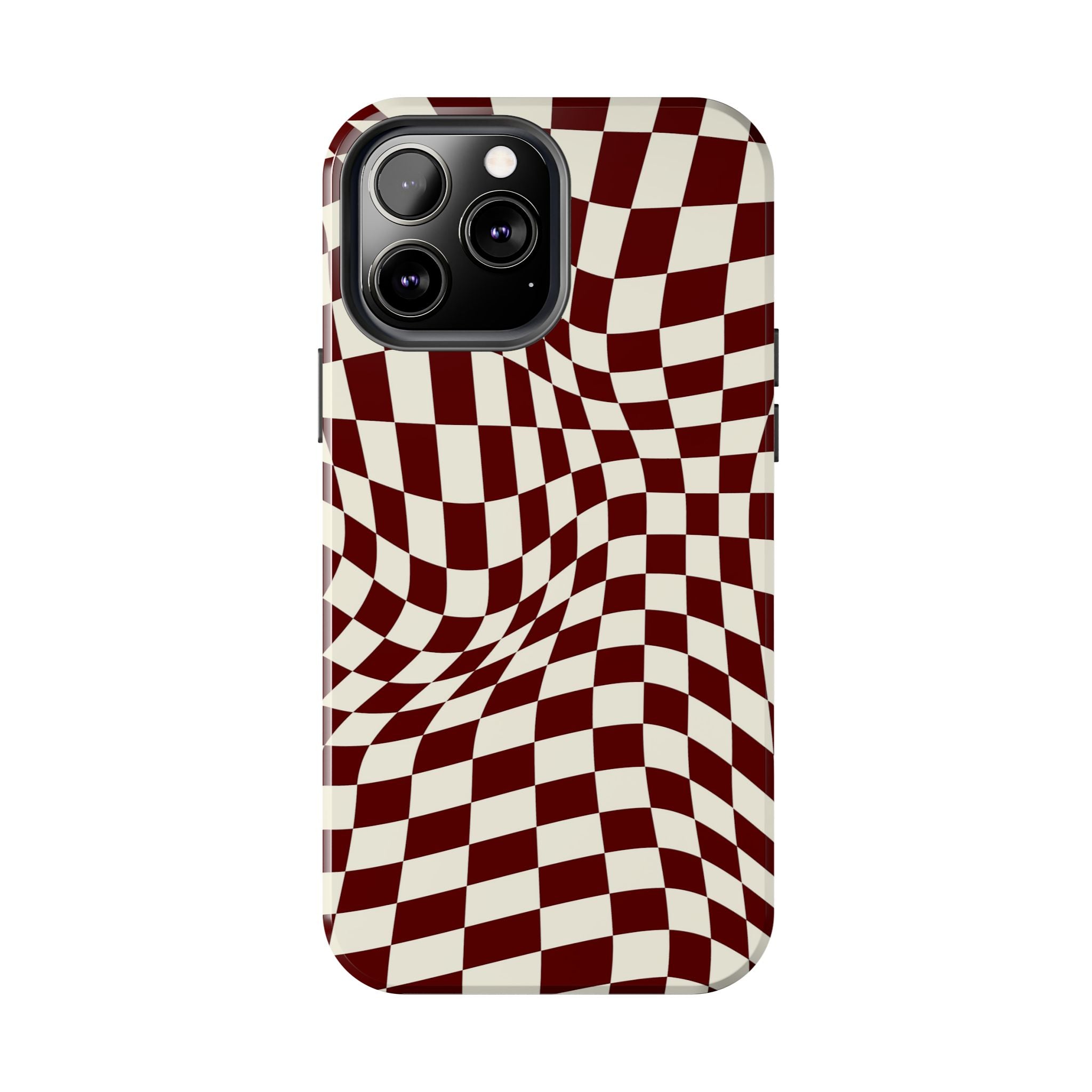 Crimson Warp | Burgundy Distorted Checker Tough  Phone Case