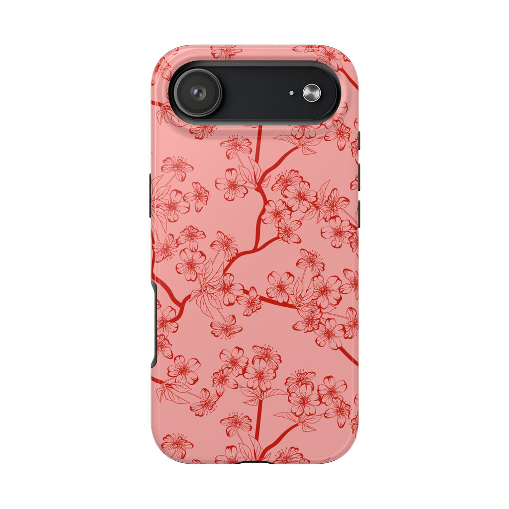 Maroon & Blush Striped Tough Phone Case — Durable Protective iPhone Cover